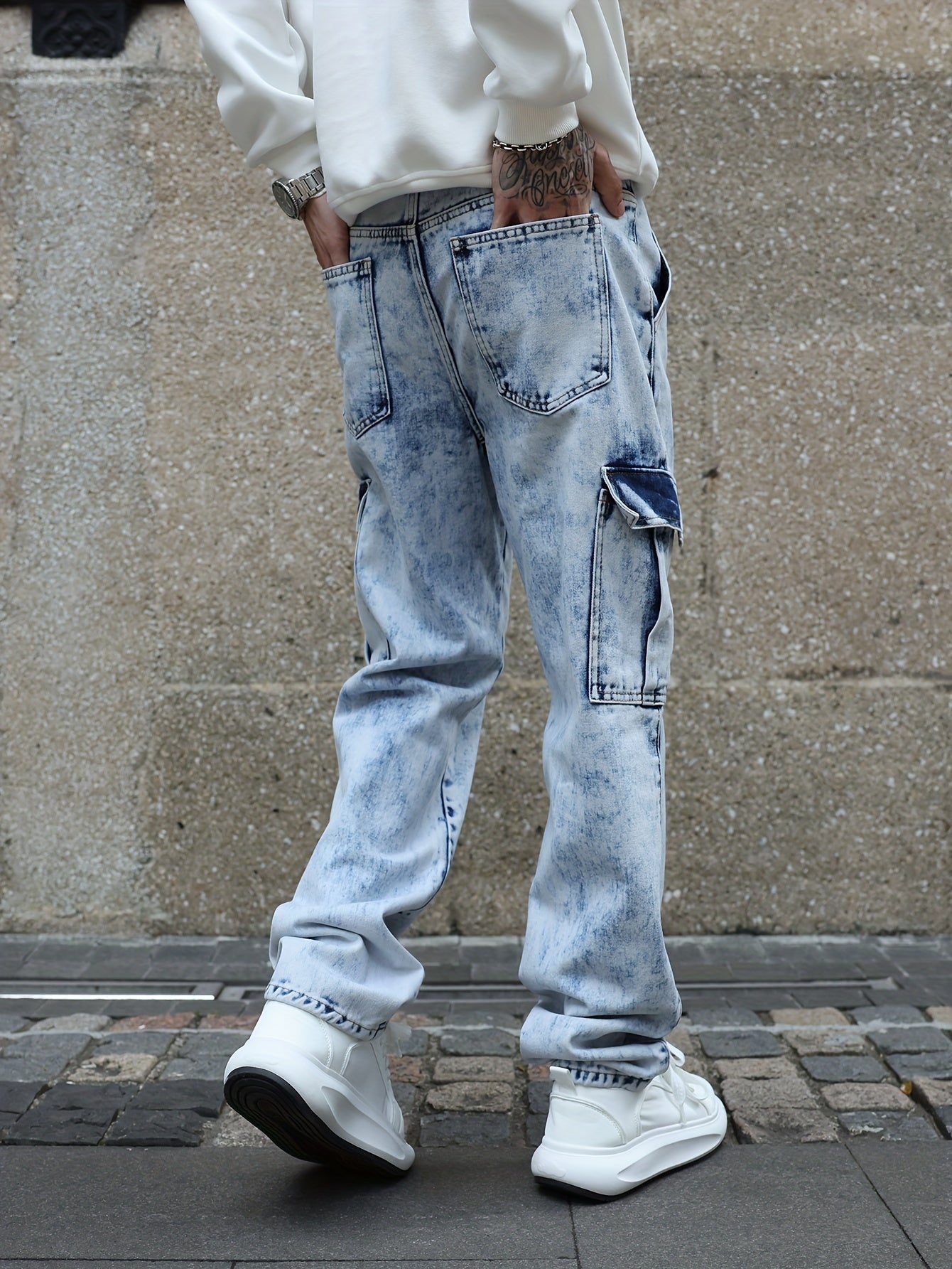 Lösa Cargo Jeans för Män – Hållbar Denim med Flera Fickor, Avslappnad Passform och Hel Längd