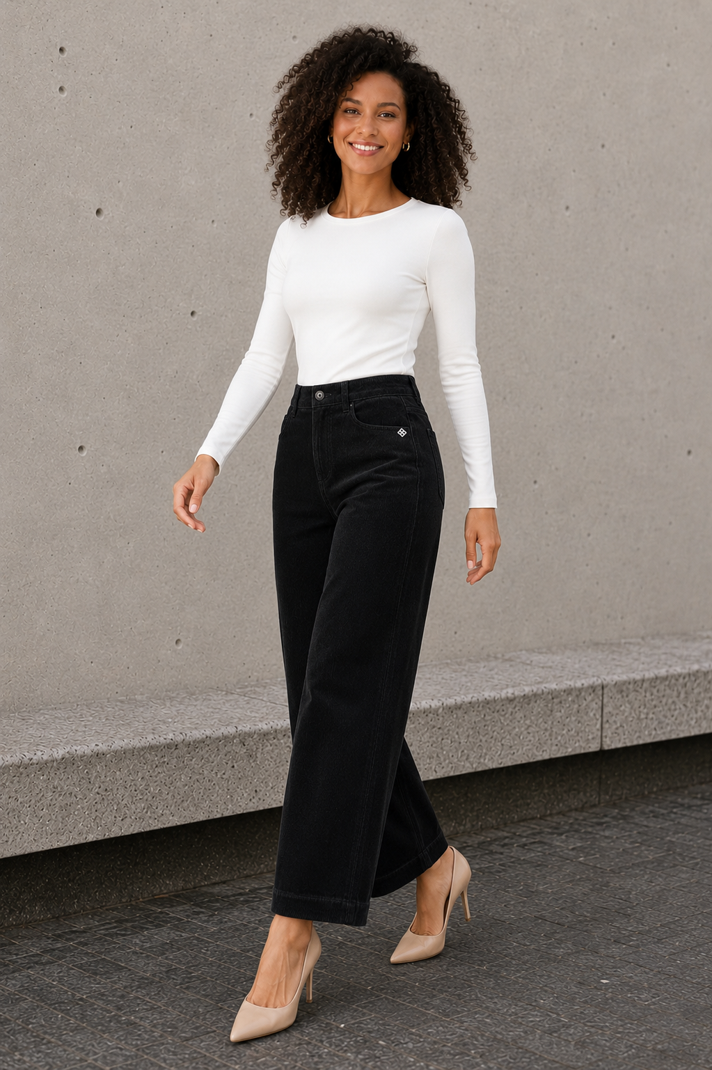 High-waist wide-leg corduroy trousers for women in full-length cut