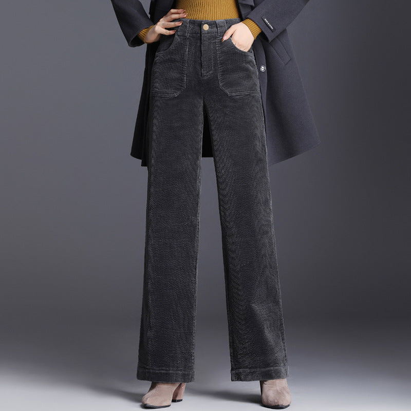 Women's full-length wide-leg trousers in cotton corduroy with high waist