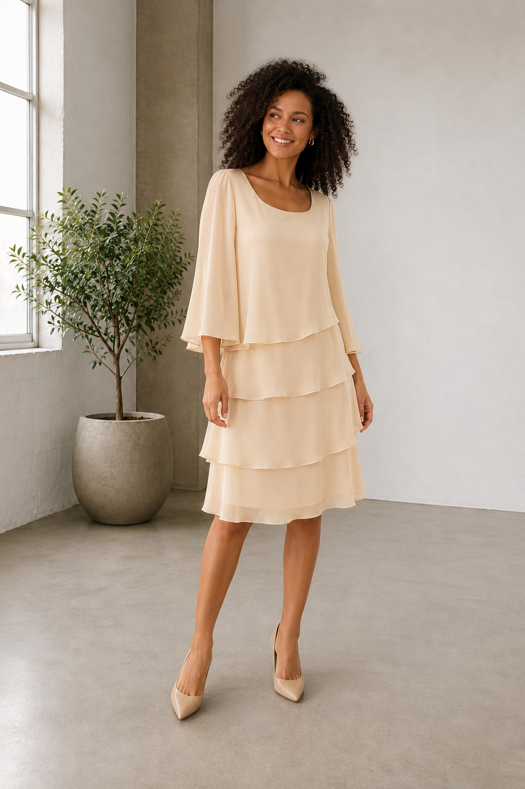 knee length chiffon dress Layered Women Harmony Halter Ruffle Dress atf-kg-12.04.25 Cocktail Party Color:Mangosteen
