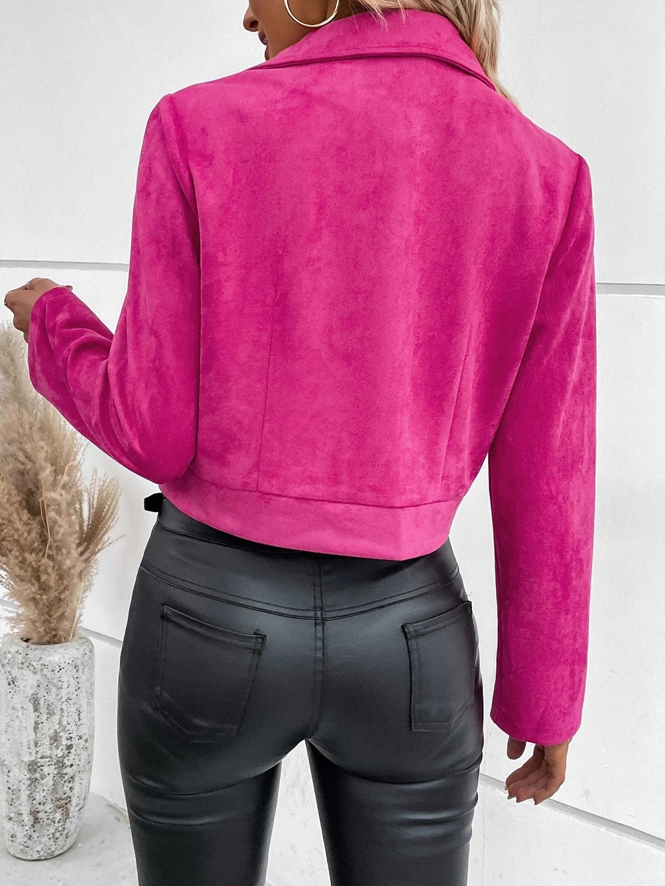 Women's structured biker jacket with asymmetric front zipper closure