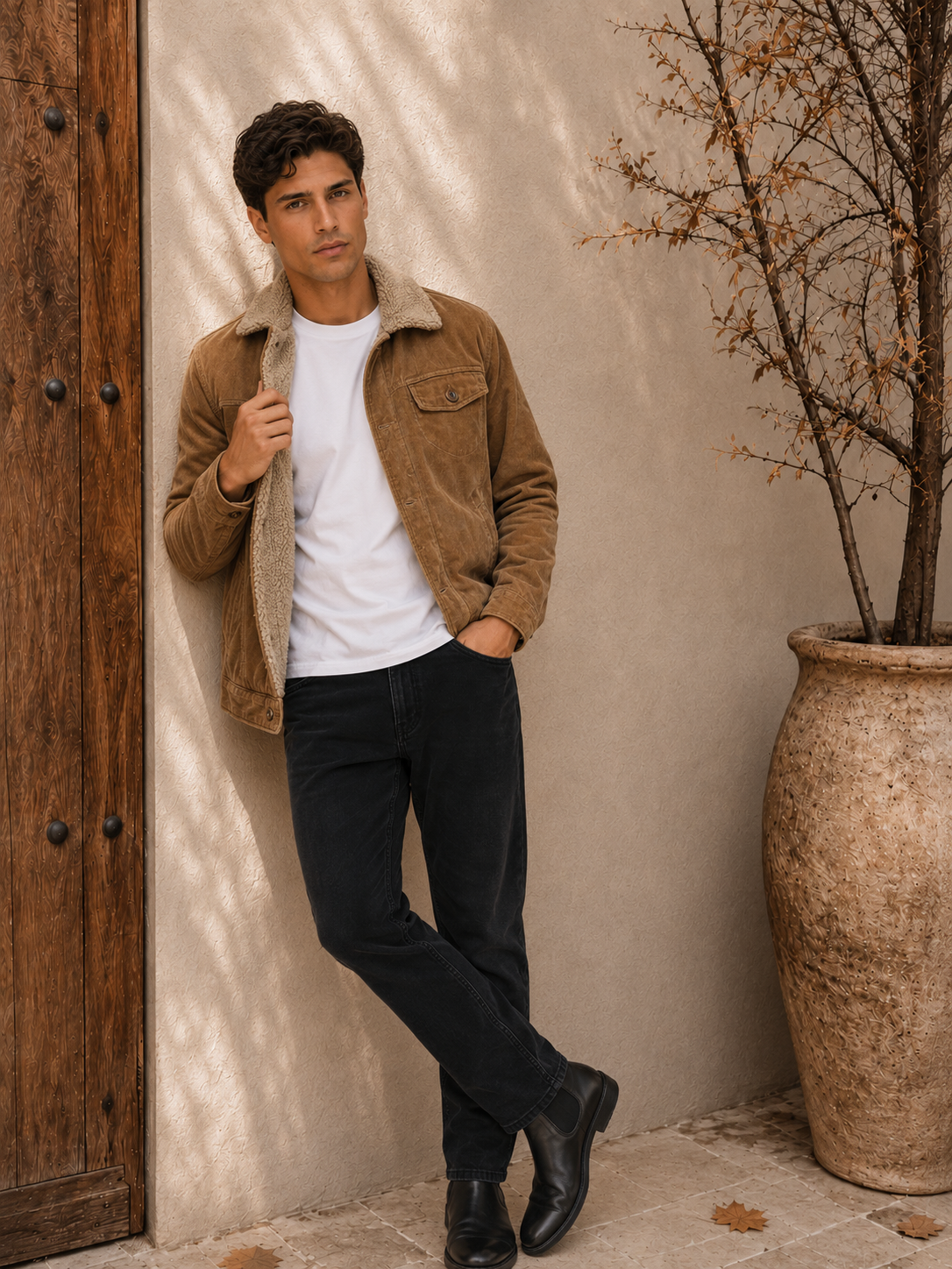 Men's classic lined jacket in coffee with button front
