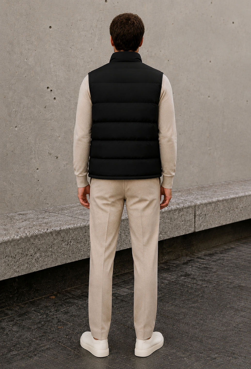 Men's black padded sleeveless bodywarmer with full zip closure