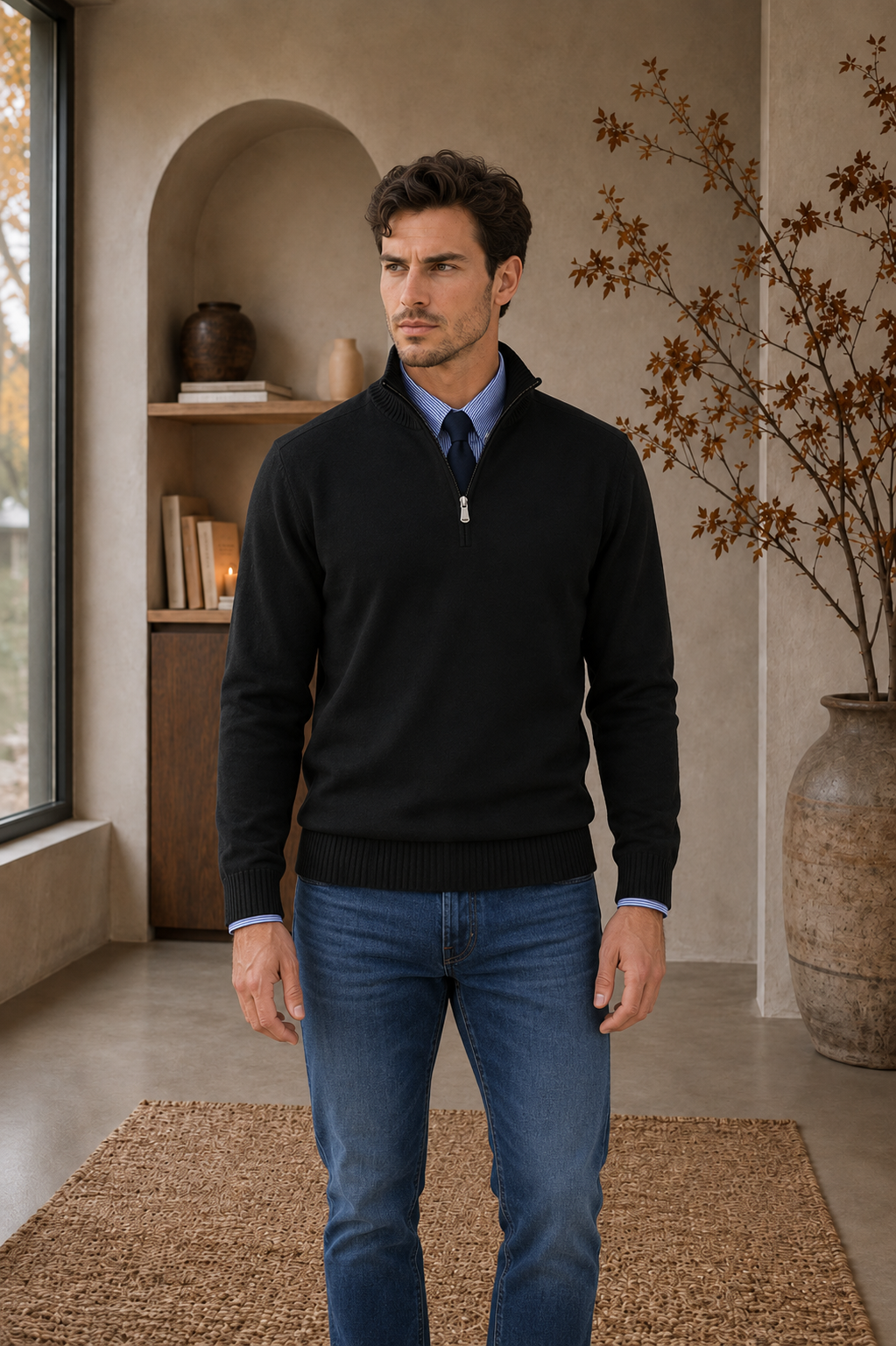 Men's black half-zip sweater regular fit