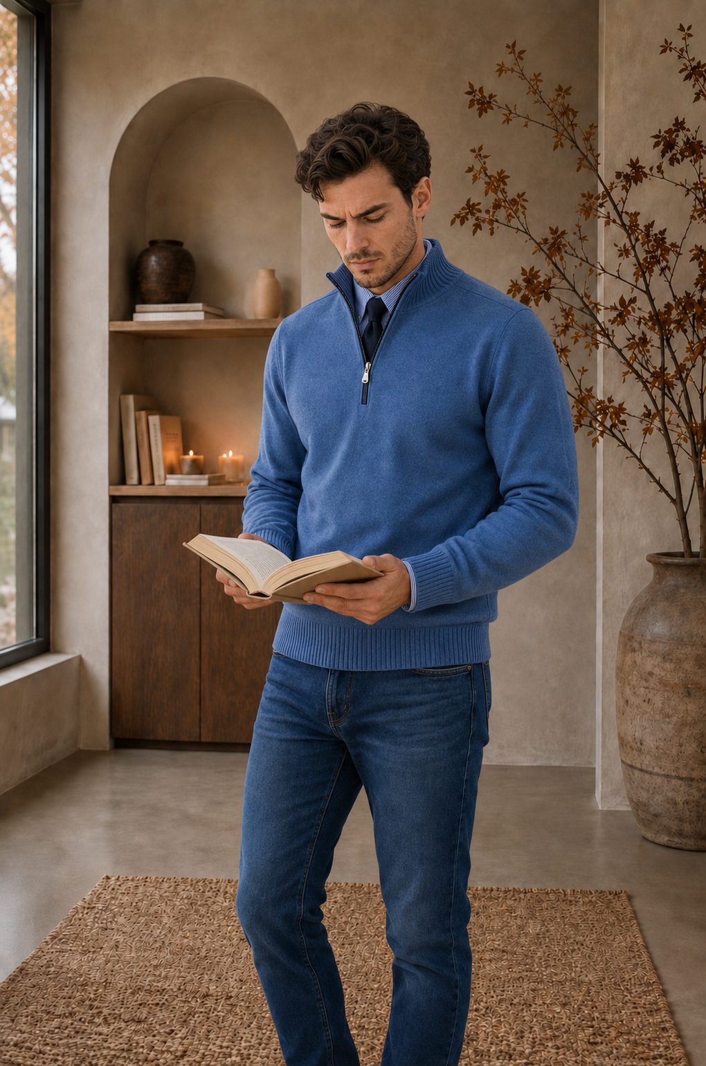 Men's blue half-zip sweater regular fit