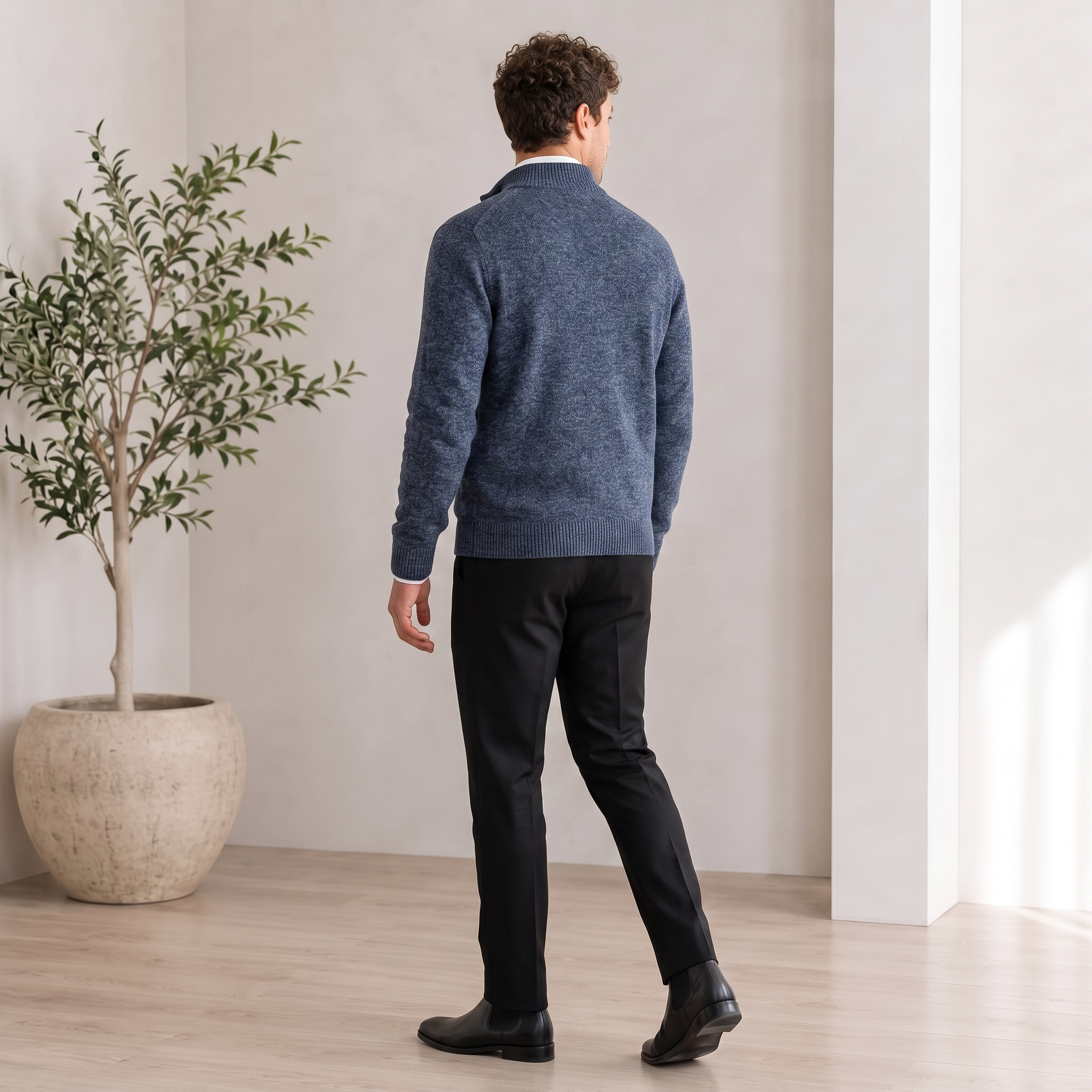 Textured Knit Jacket Zip Front Men