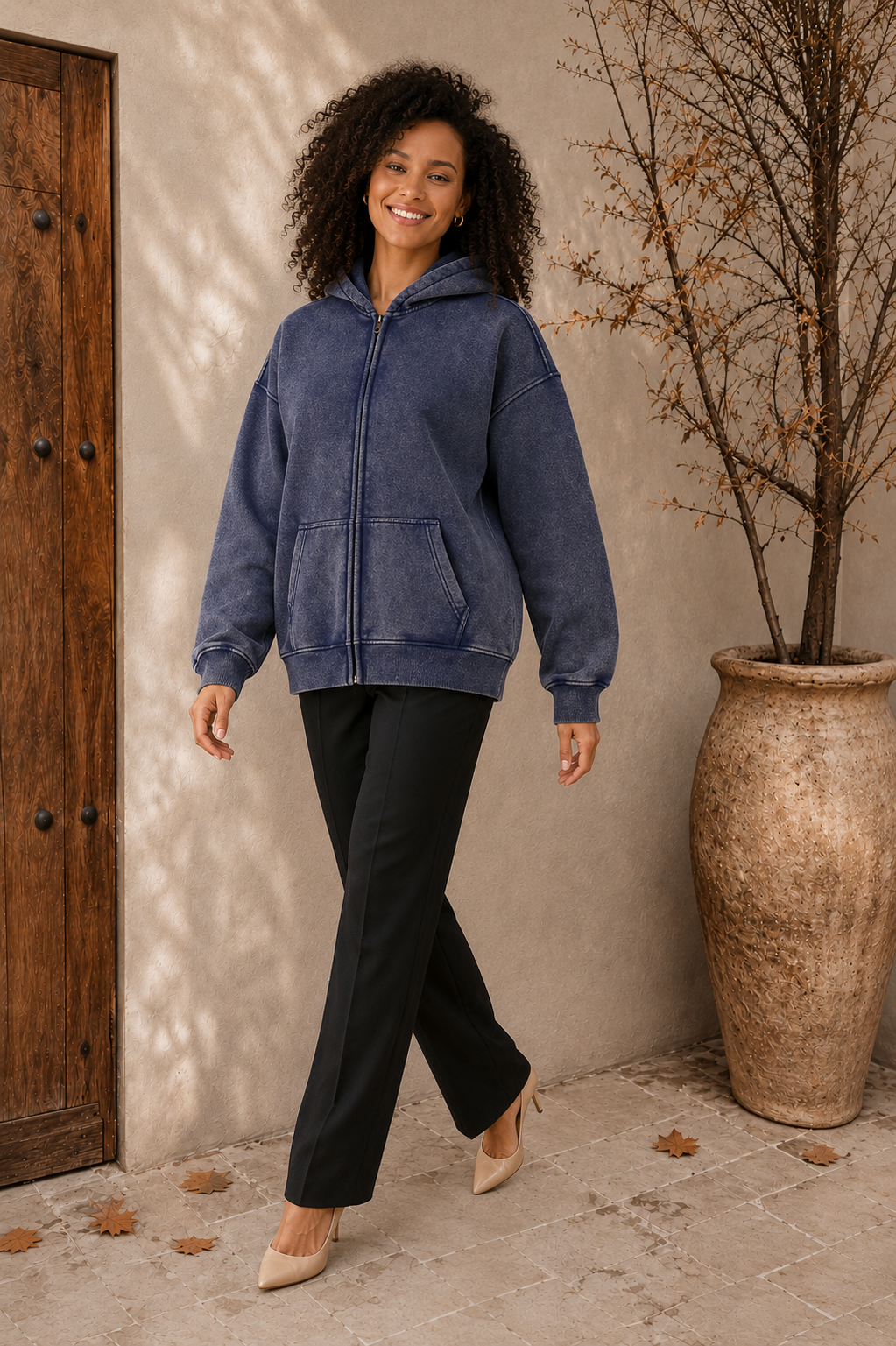 Nora oversized blue zip up hoodie for women
