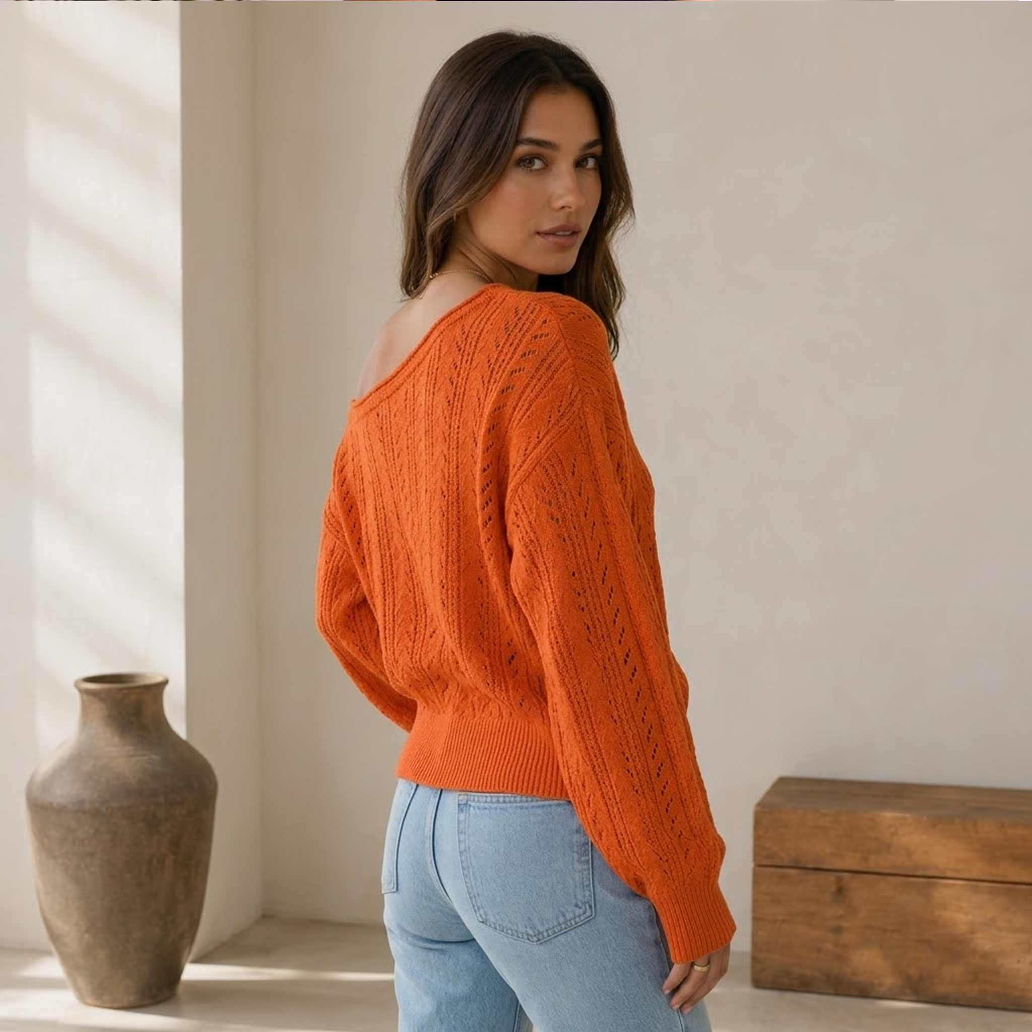 Cotton-Blend Knit Sweater Off-Shoulder Women