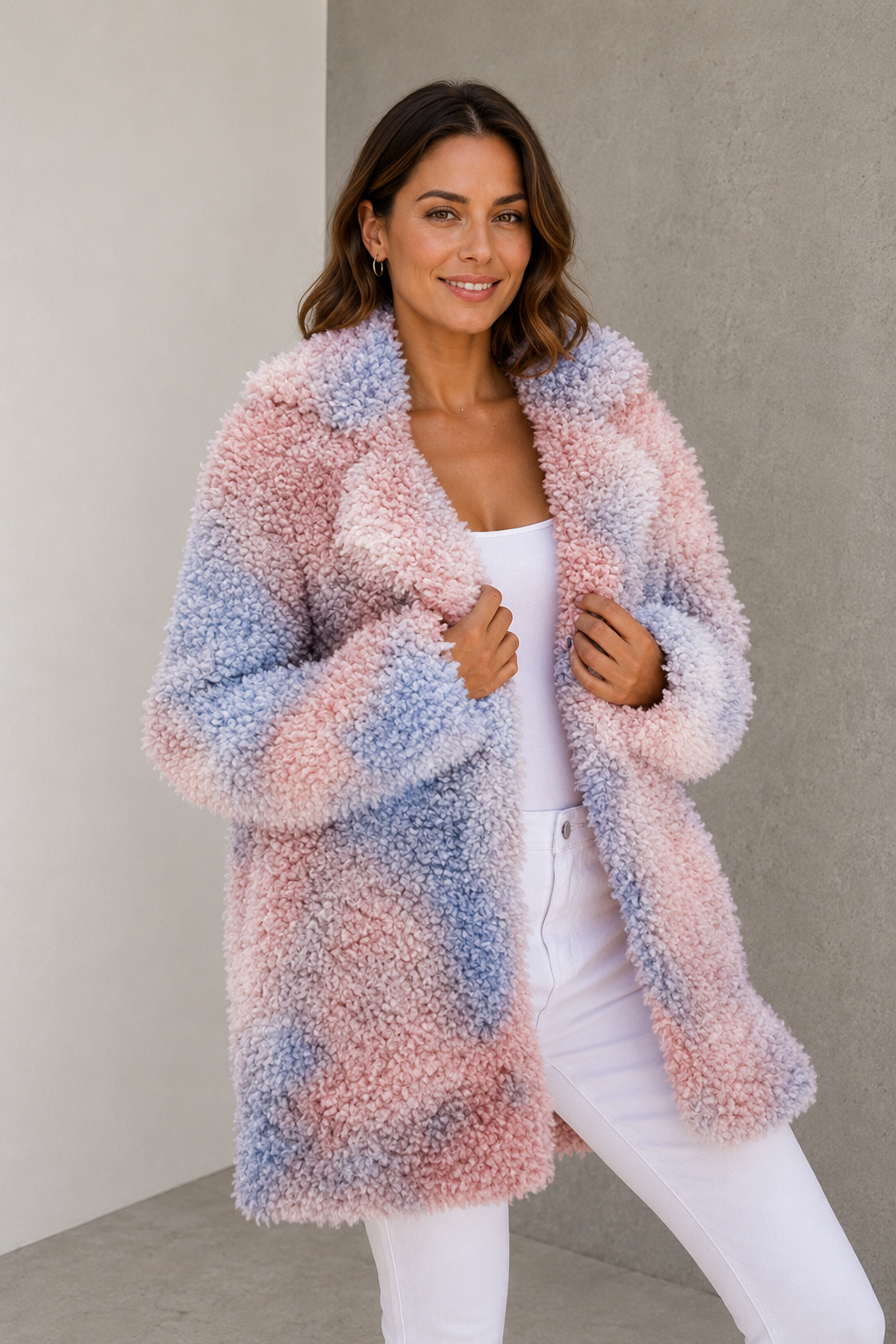 Multicolor oversized teddy jacket women plush fleece outerwear