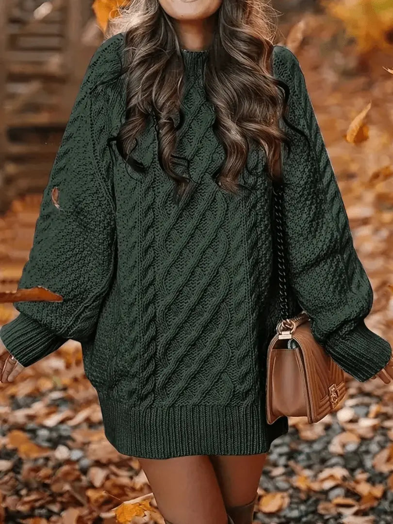 Polyester stickad klänning kabelstickad struktur dam