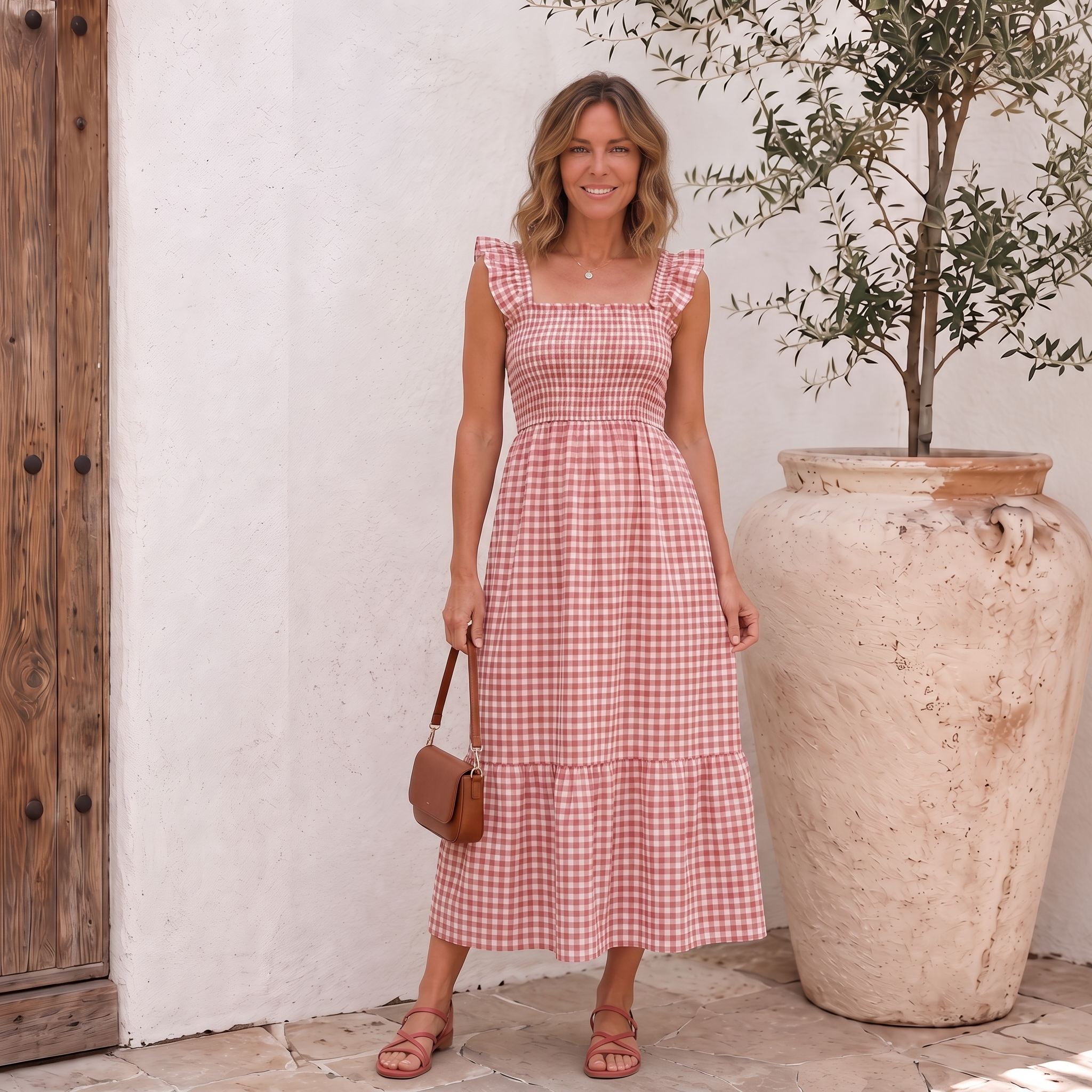 Plaid Dress Smocked Women