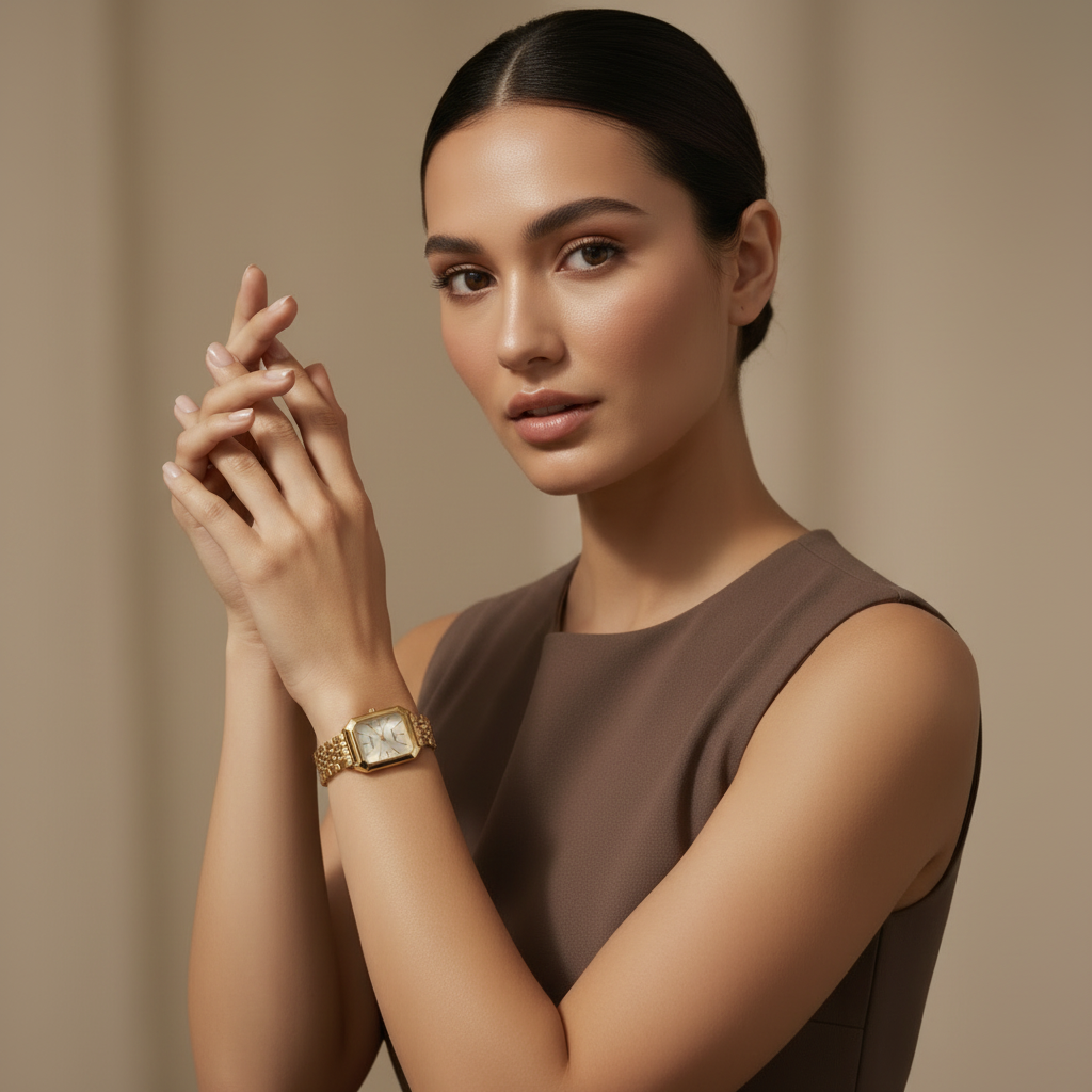 Rectangular wristwatch with slim hour markers