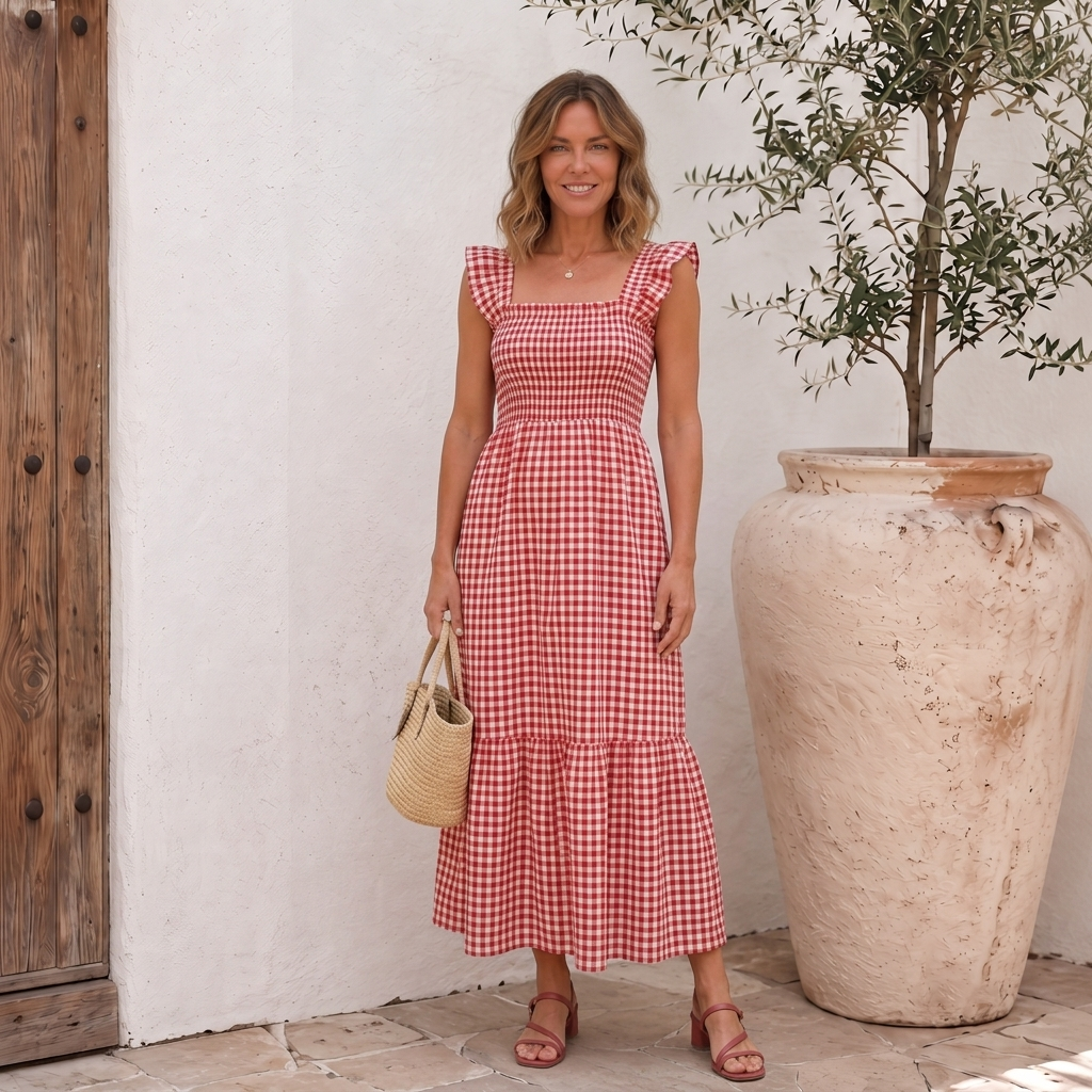 Plaid Dress Smocked Women