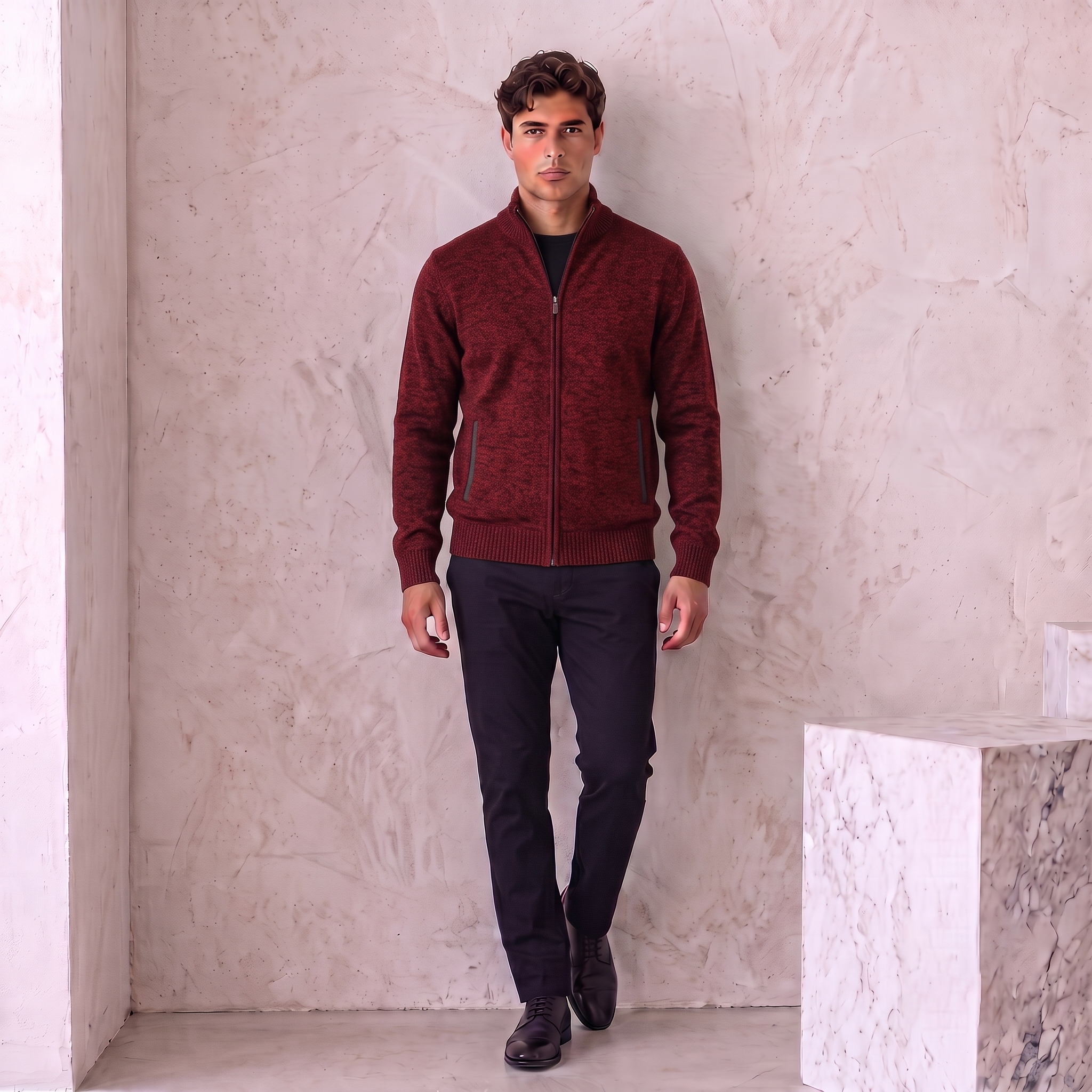 Wool-Blend Jacket Zip Front Men