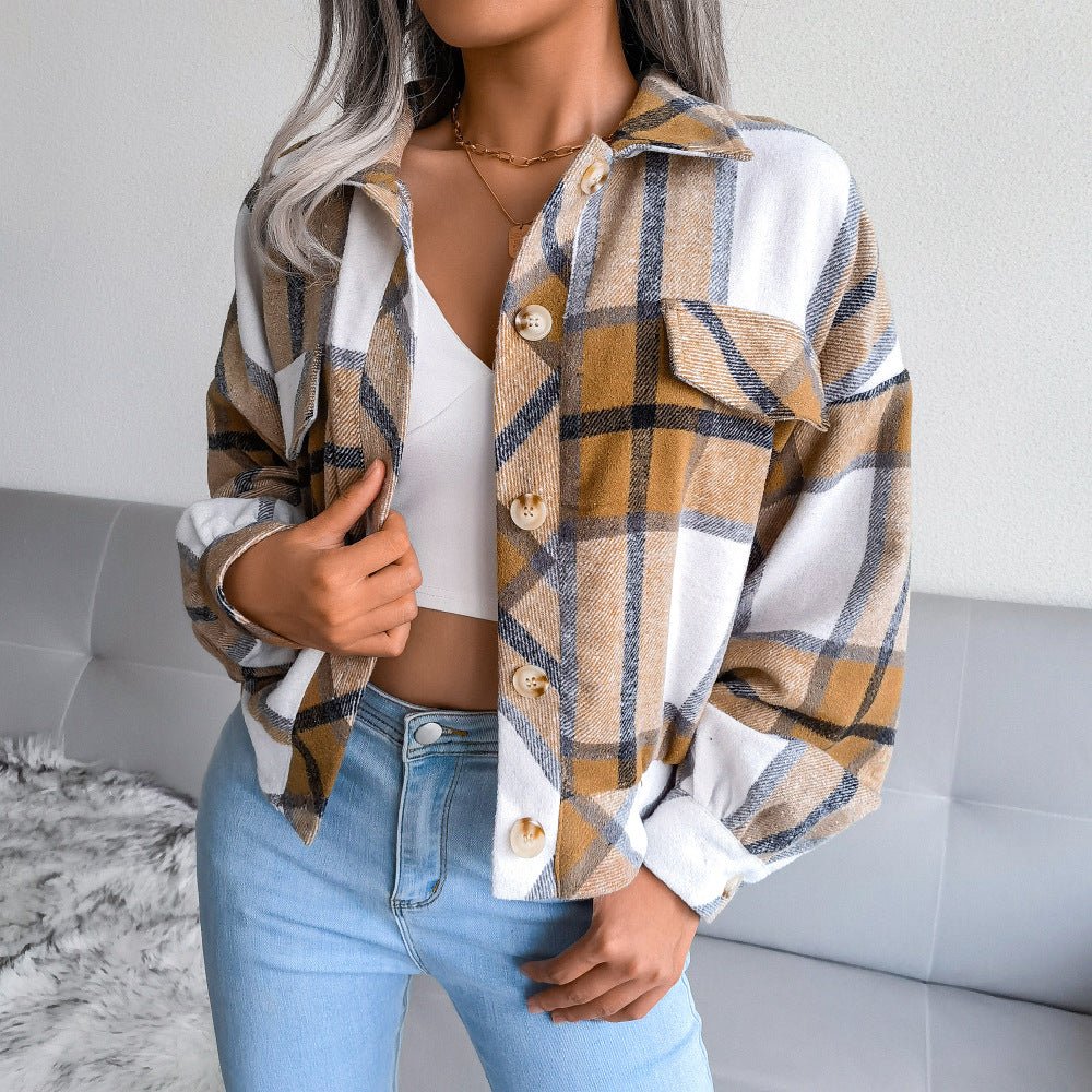 Women's Cozy Plaid Shirt Jacket with brushed flannel fabric and classic plaid design