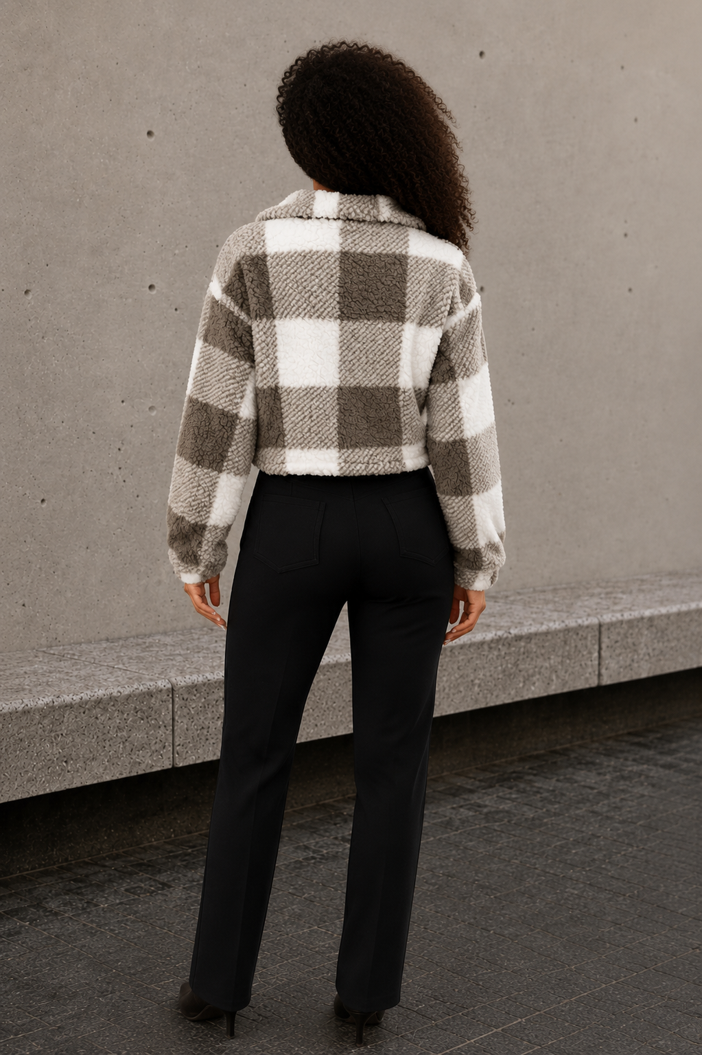 Women's white sherpa fleece jacket front view