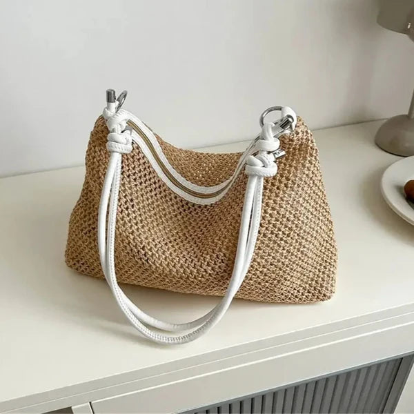 White braided shoulder bag with knot detail for women