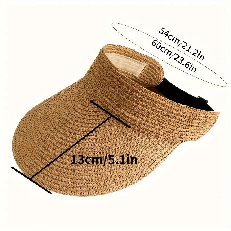 Women's woven sun visor showing adjustable back band and structured brim detail