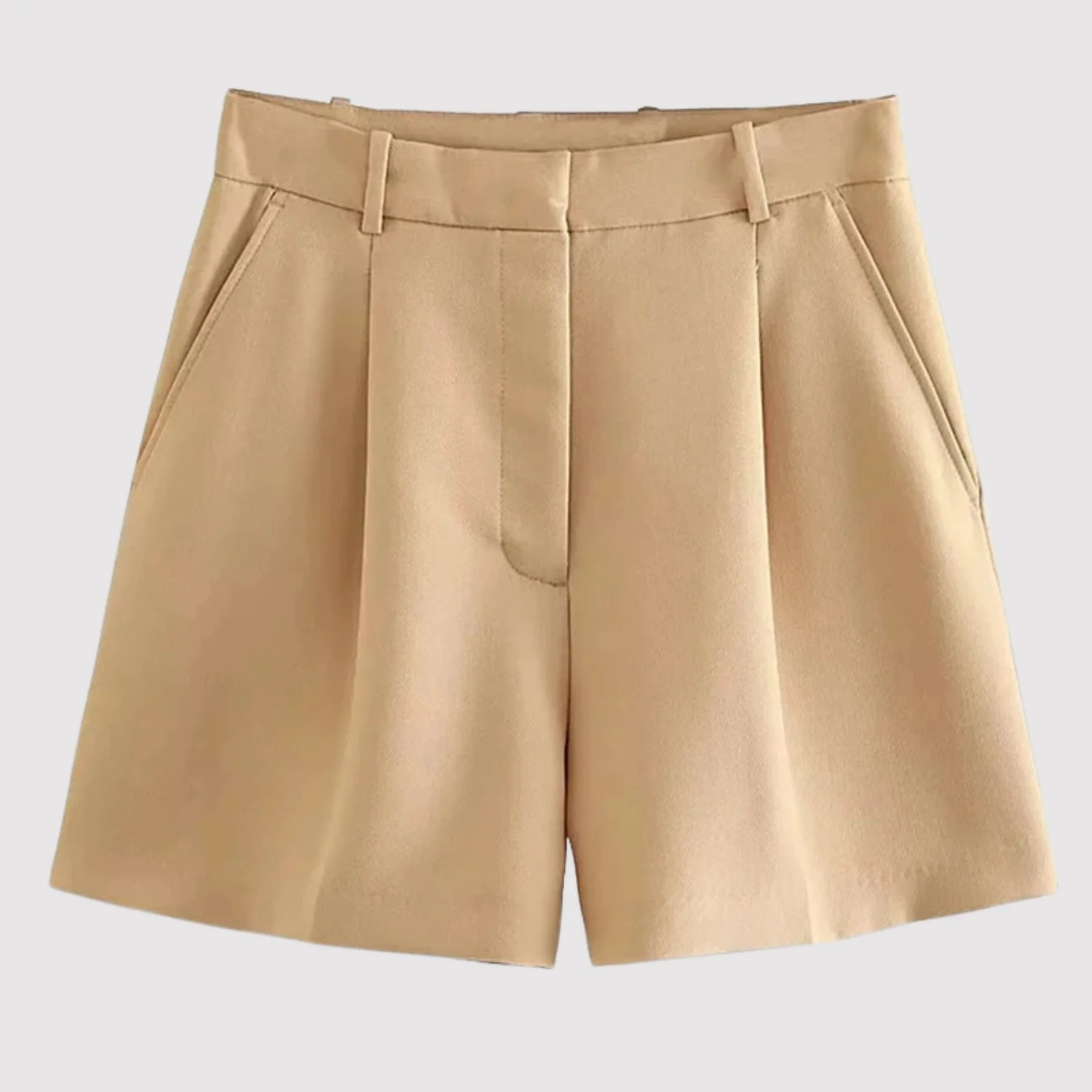 High Waist Shorts Pleated Women Beige