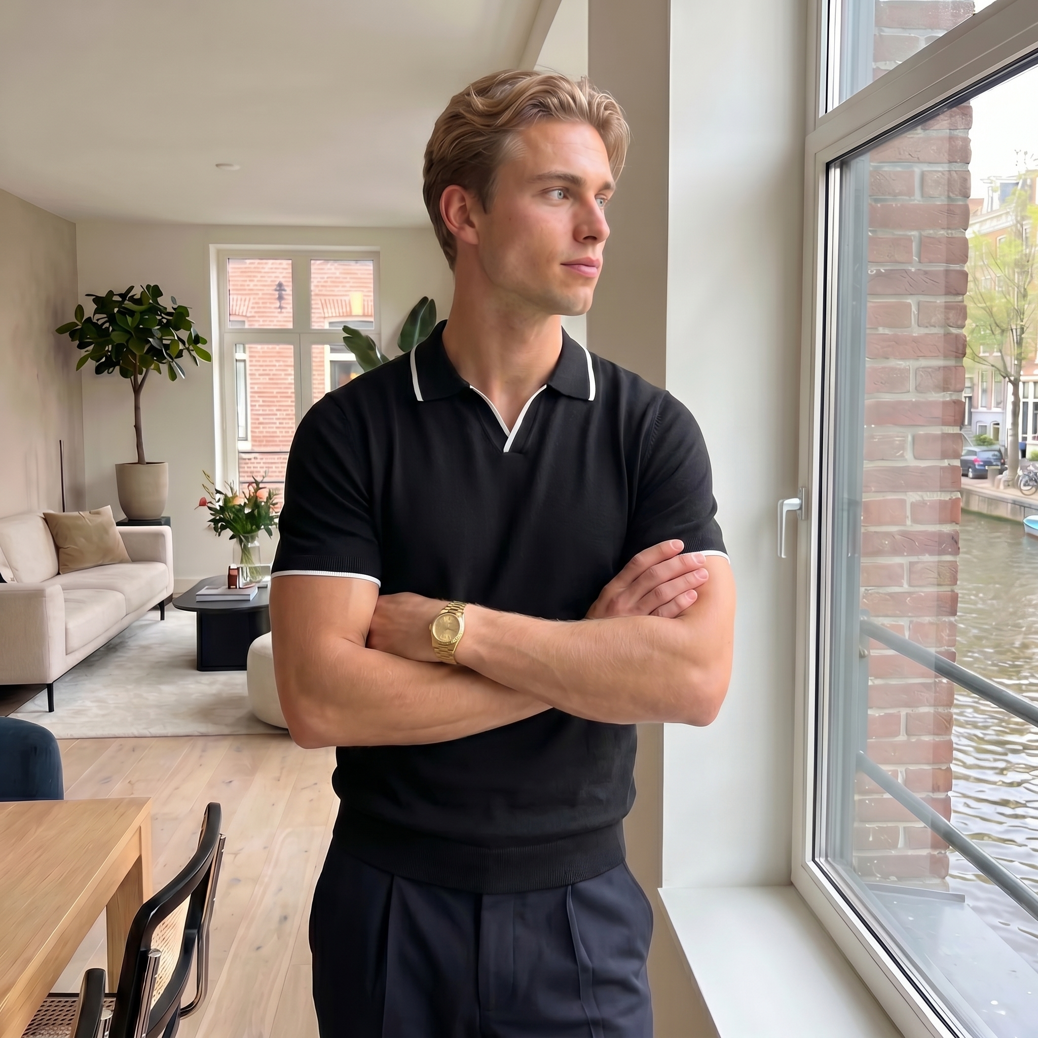 Short Sleeve Contrast Trim Polo Men