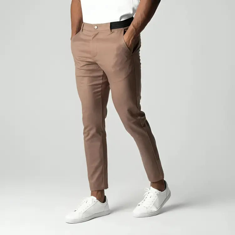 Men's slim fit trousers full-length view styled for a smart casual everyday look