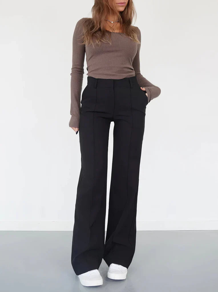 Women's high-waist straight trousers with a concealed closure and straight hem