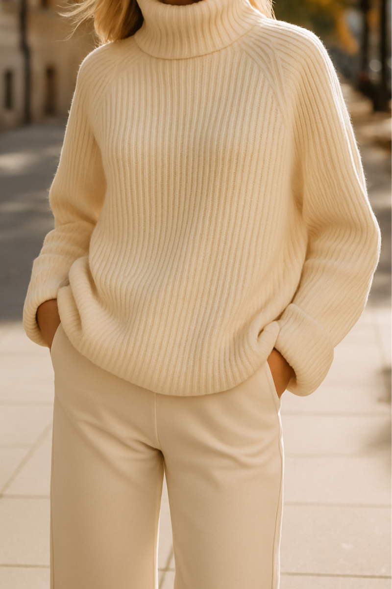 Damkofta i stickad kvalitet med tillhörande byxor