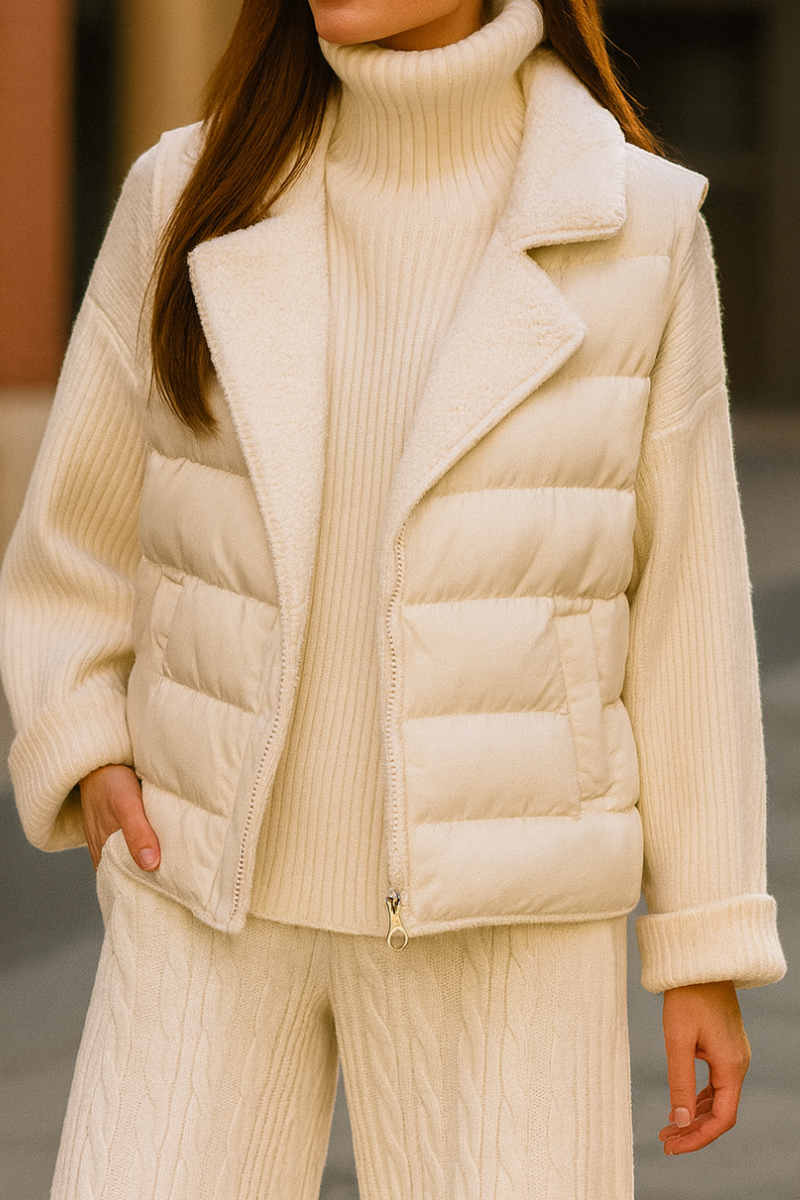 Stickad damtopp med rund halsringning och långa ärmar