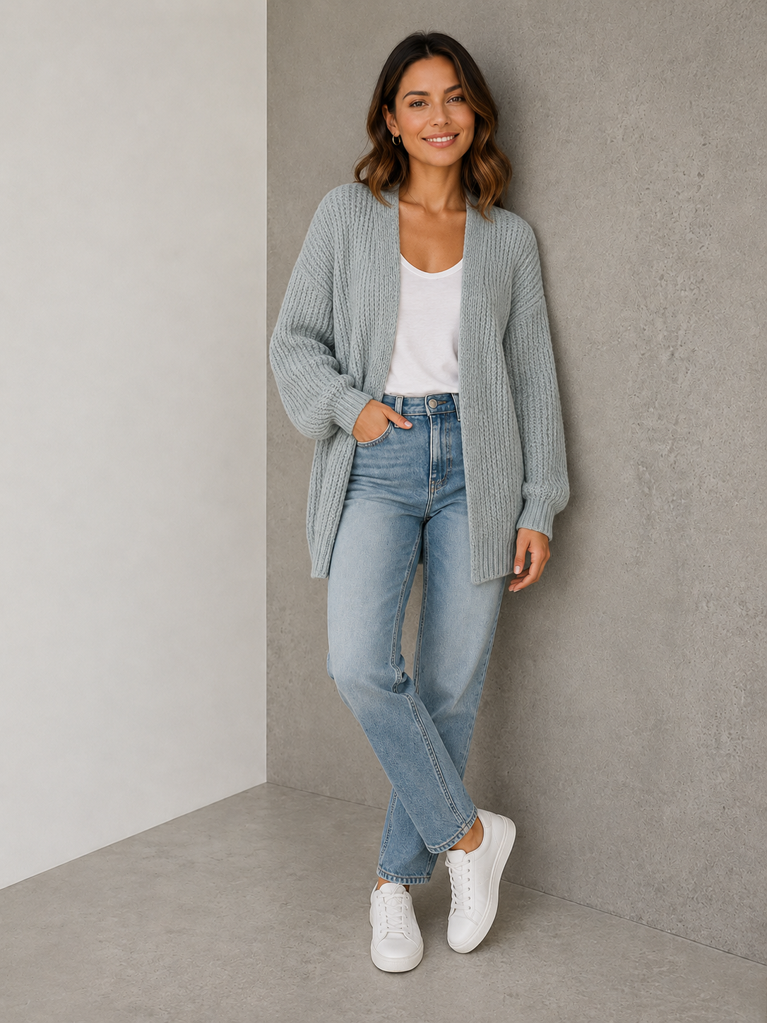 Gray chunky knit cardigan women