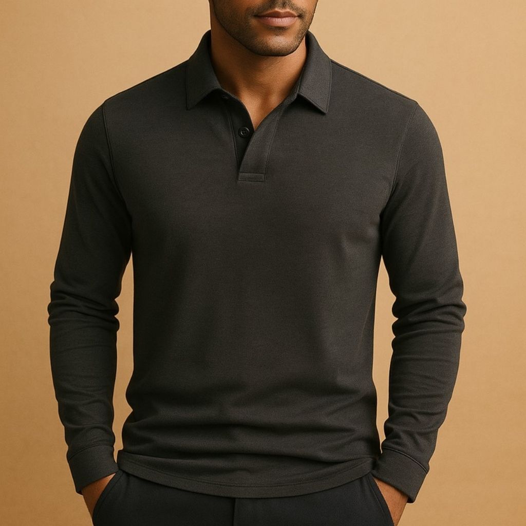 Men's long-sleeved turtleneck sweater, cotton blend pullover full-length view