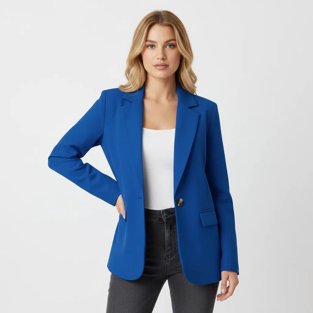Dark Blue fitted blazer with notched lapel for women