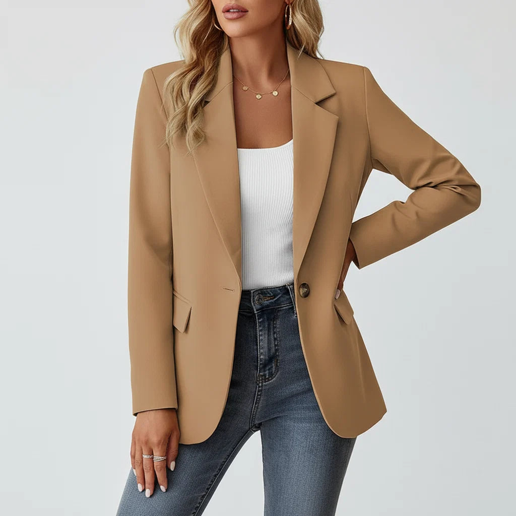 Khaki fitted blazer with notched lapel for women