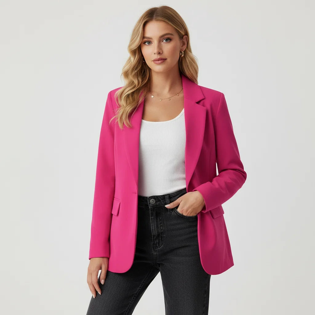 Pink fitted blazer with notched lapel for women