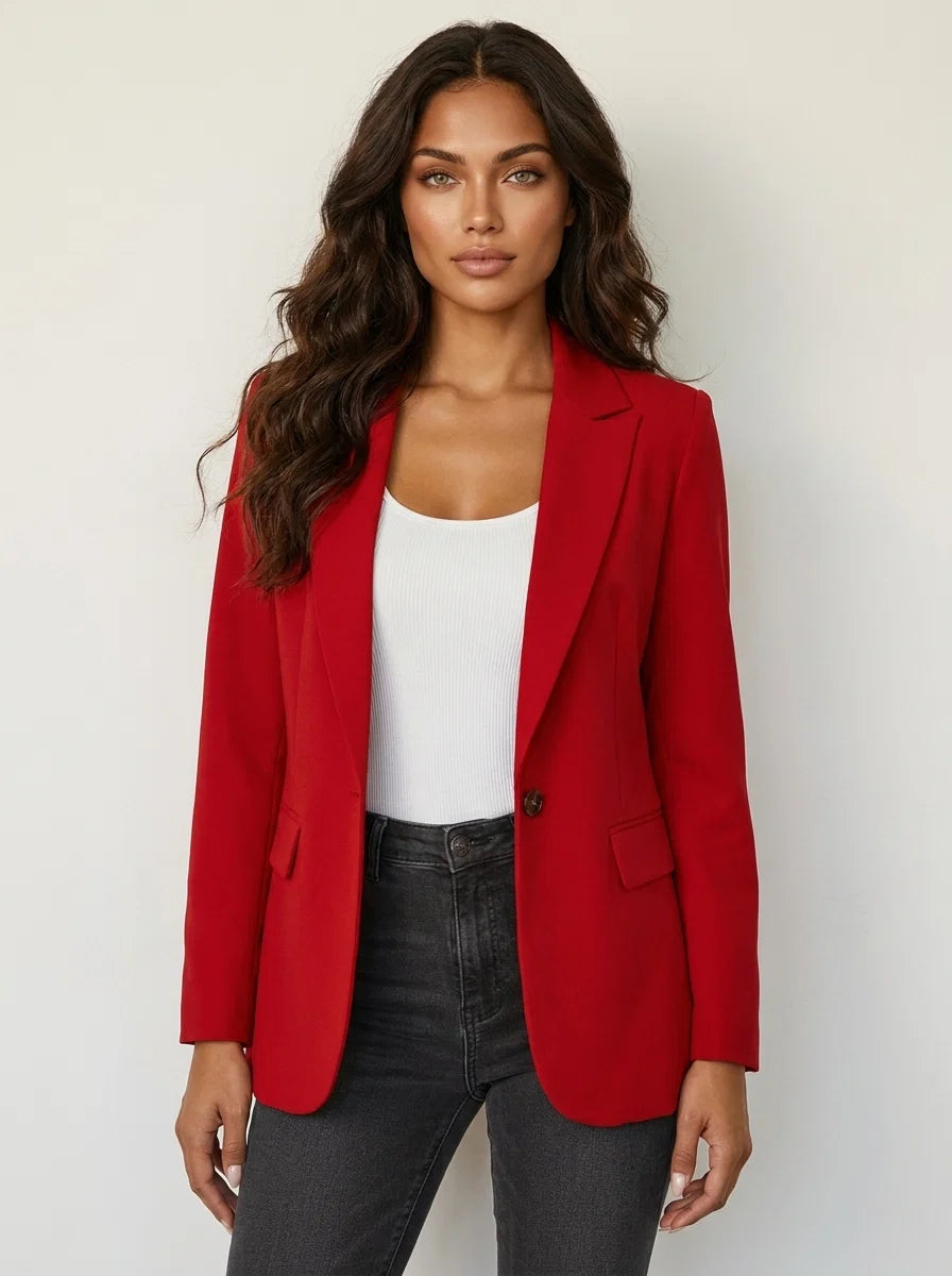 Red fitted tailored blazer for women