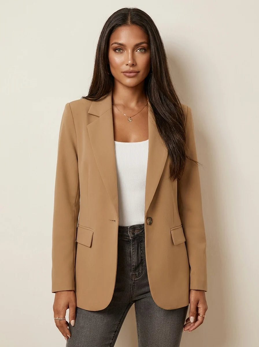 Khaki fitted tailored blazer for women