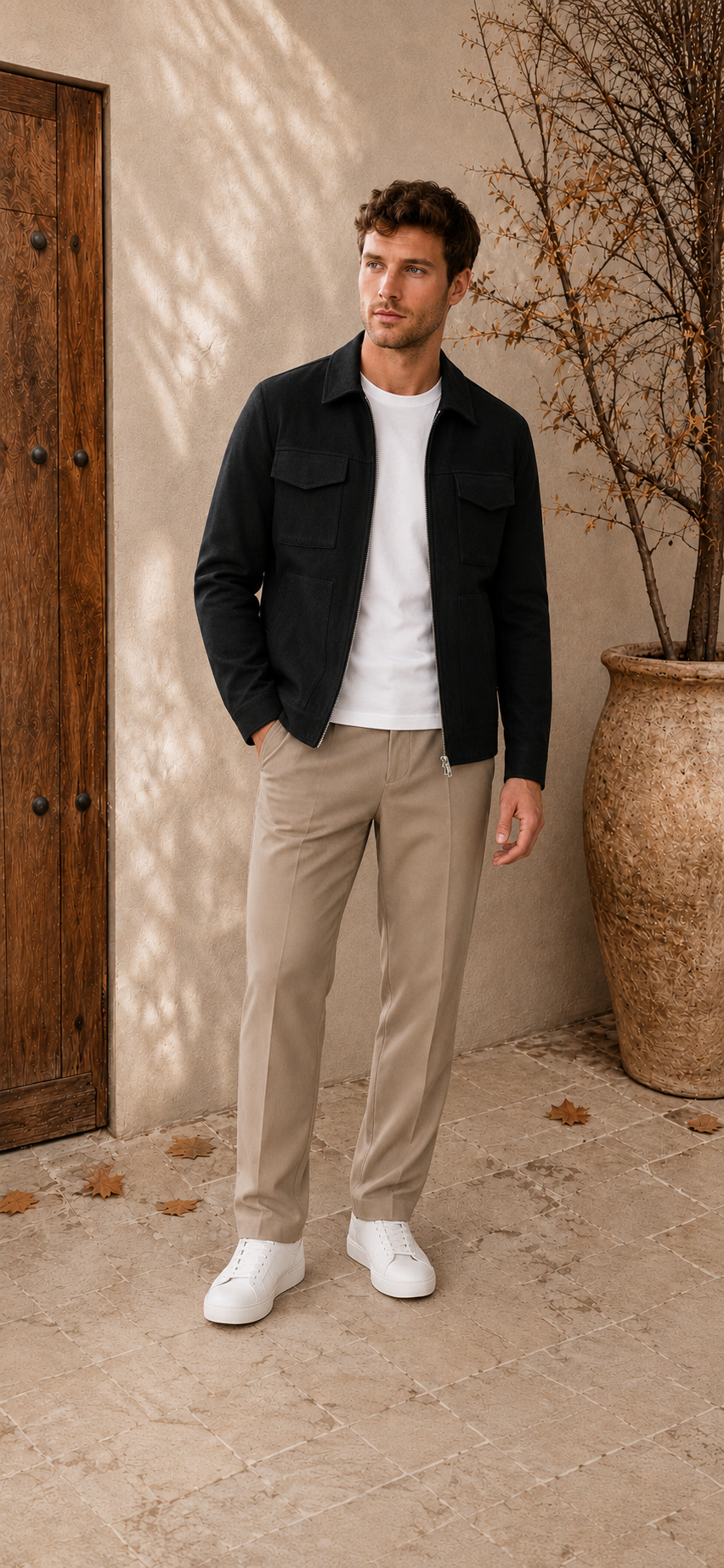 Men's utility jacket cotton blend with front zipper and flap pockets
