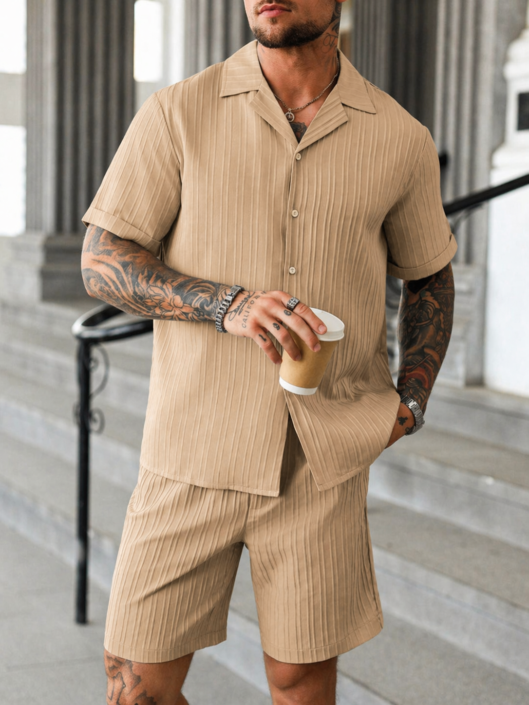 Summer Shirt Shorts Set for Men