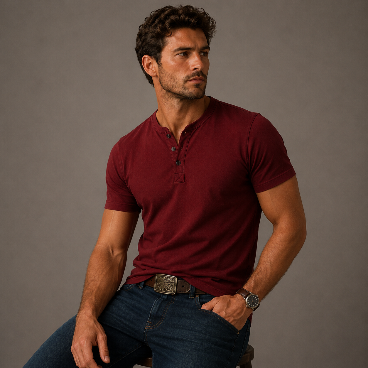 Regular fit men's Henley casual top