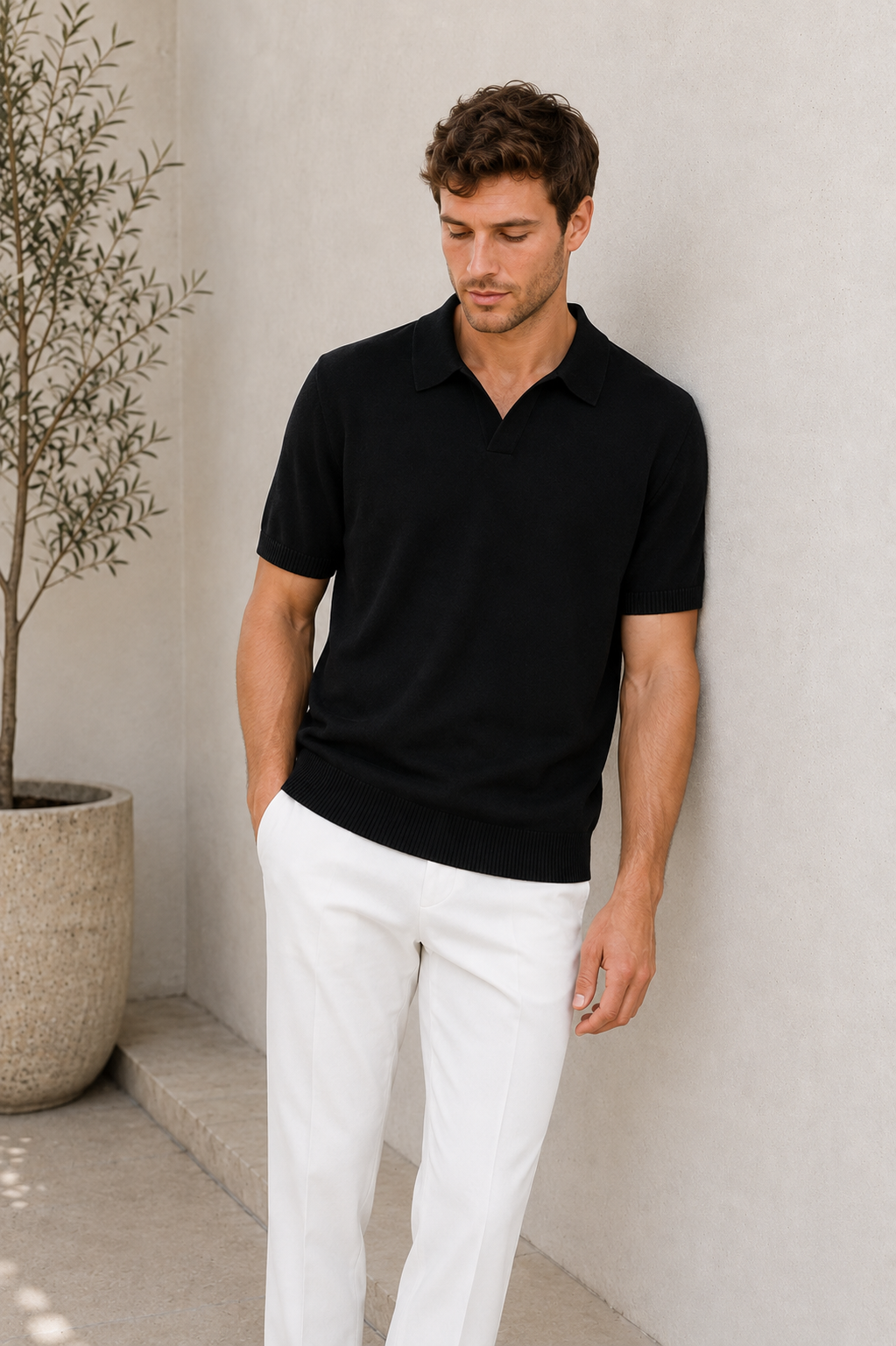 Smart casual polo shirt with textured knit design
