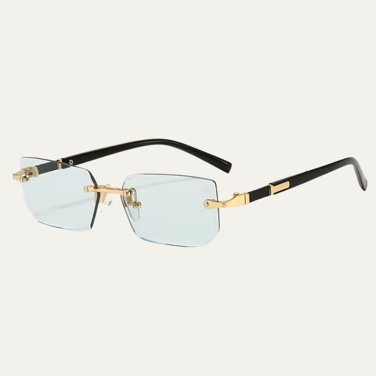 Rimless rectangular sunglasses with tinted lenses