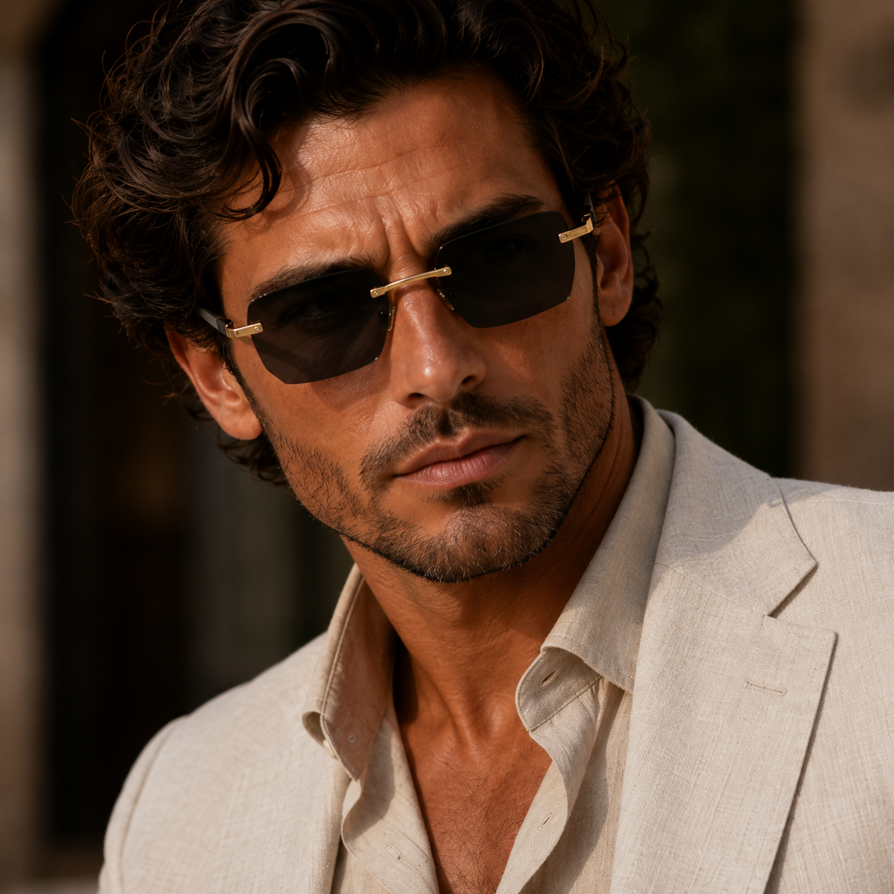 Rectangular lens sunglasses with slim temples