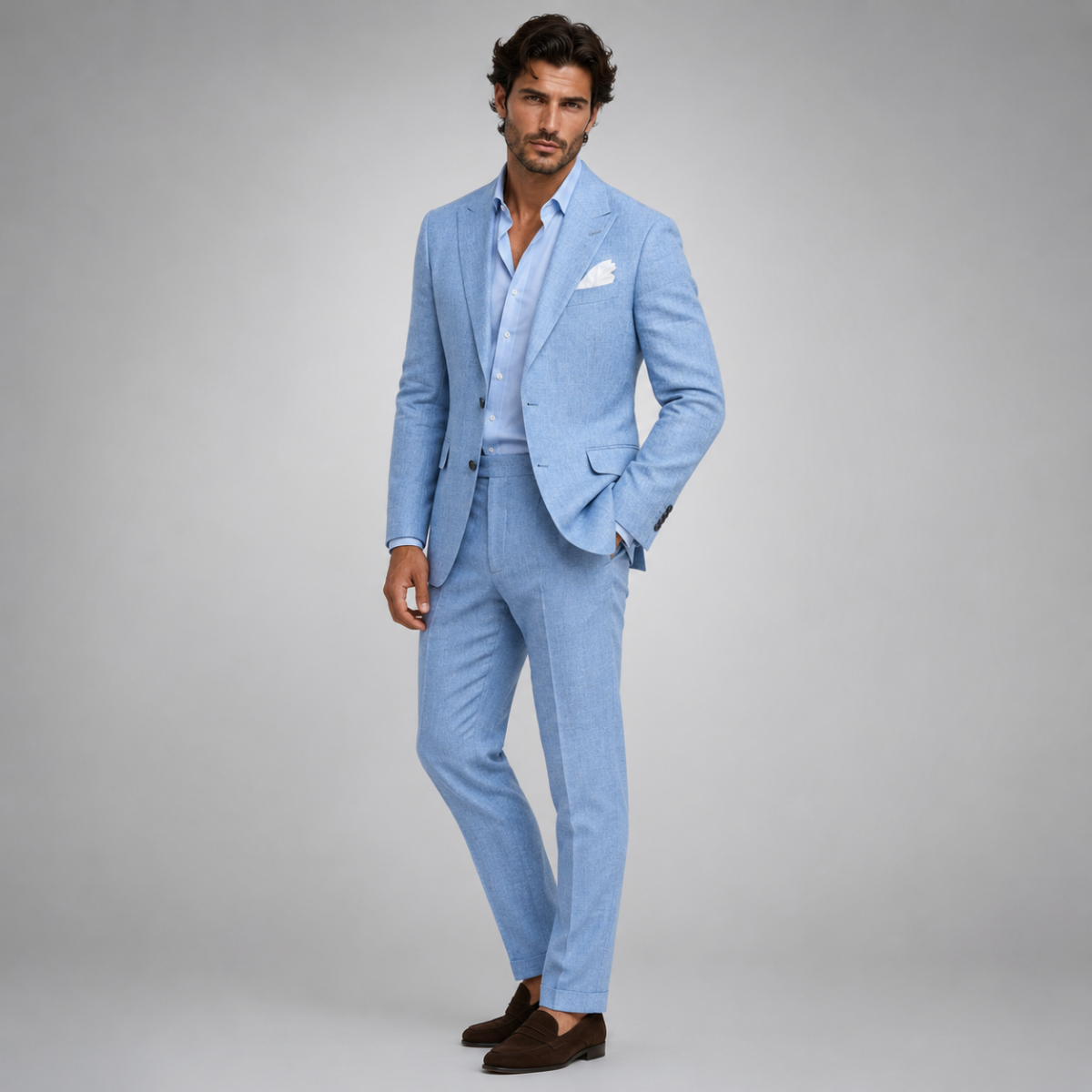 Slim fit linen suit with tailored blazer