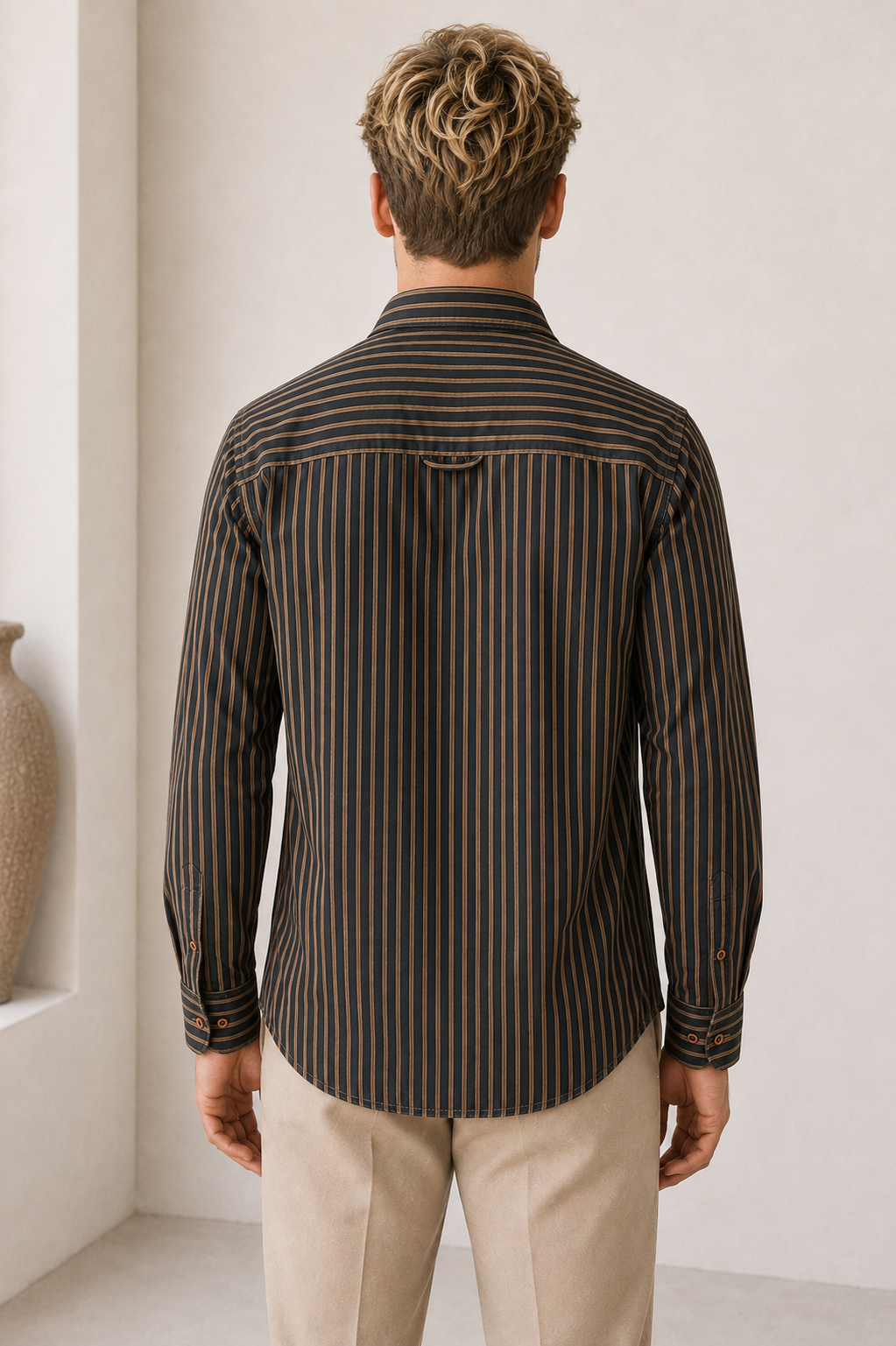 Cotton Striped Shirt Button Up Men