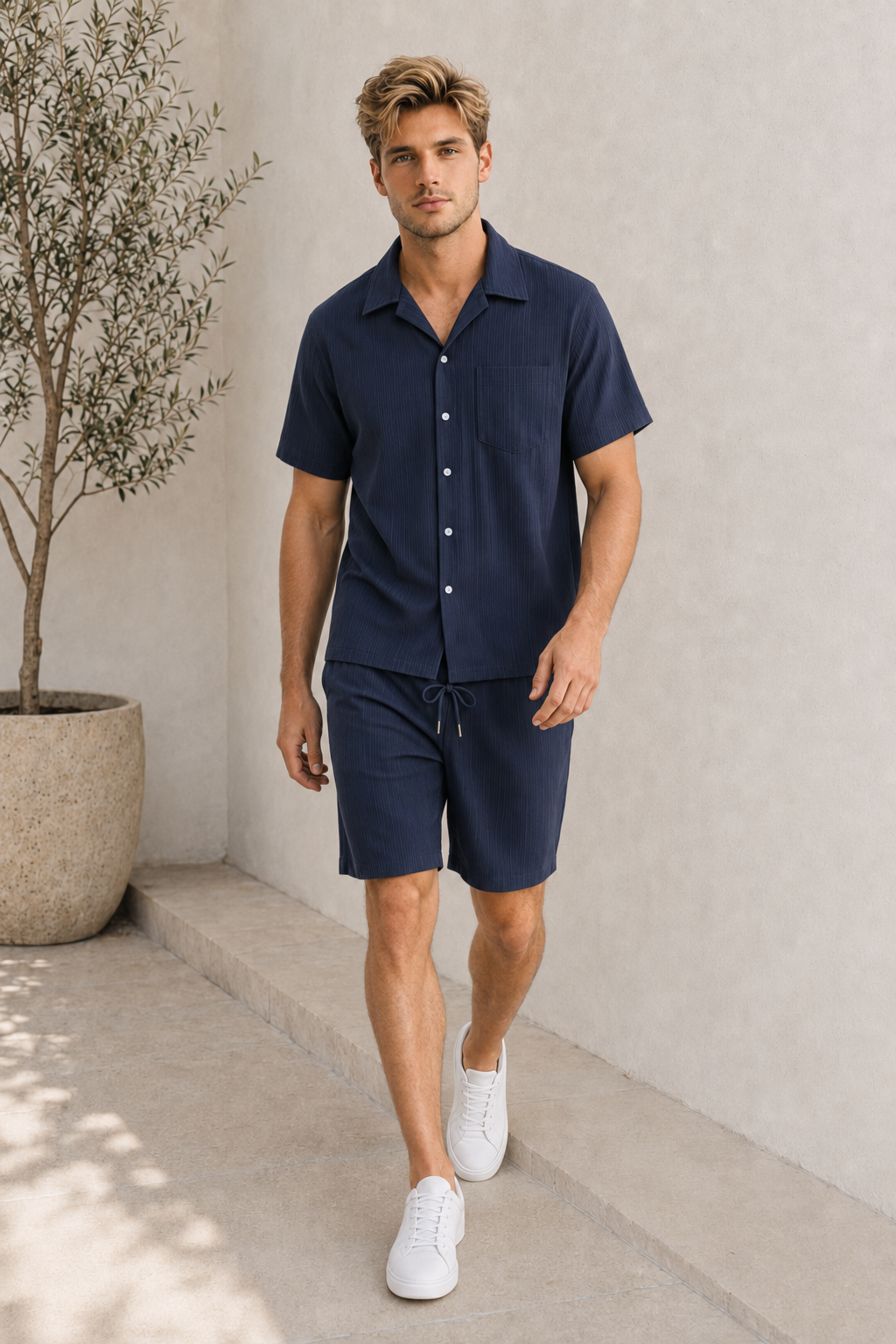 Breathable Matching Set Shirt Shorts Men
