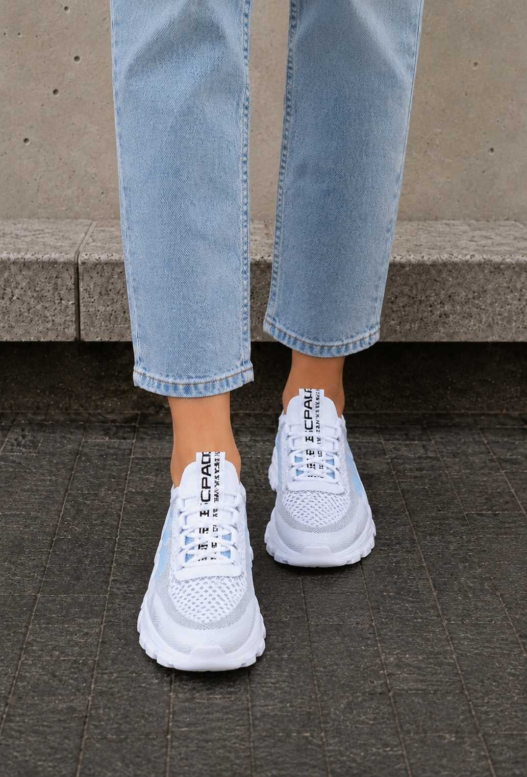 Women's breathable mesh sneakers with elastic sock collar, medial side view