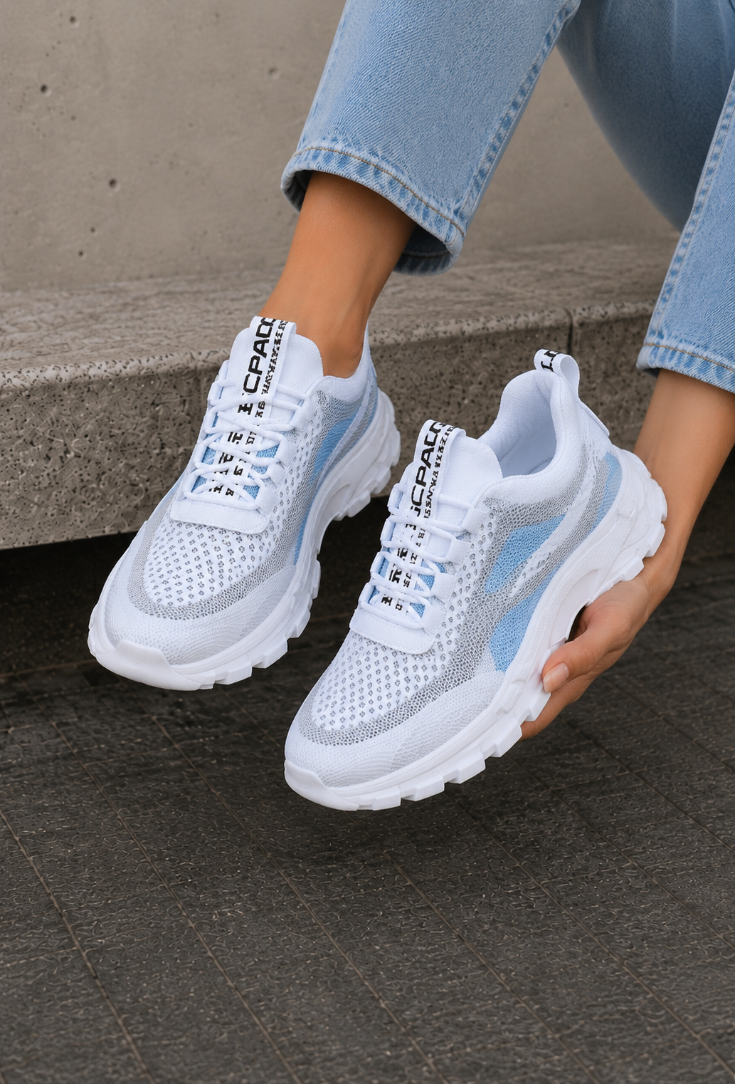 Women's breathable sneakers worn for everyday casual use, lifestyle view