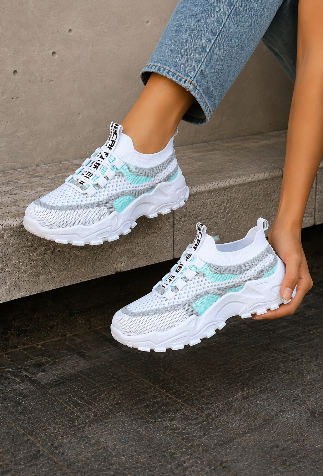 Lightweight non-slip outsole of women's everyday sneakers, bottom view