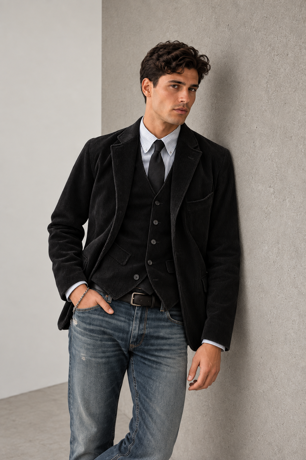 Black corduroy jacket men front view