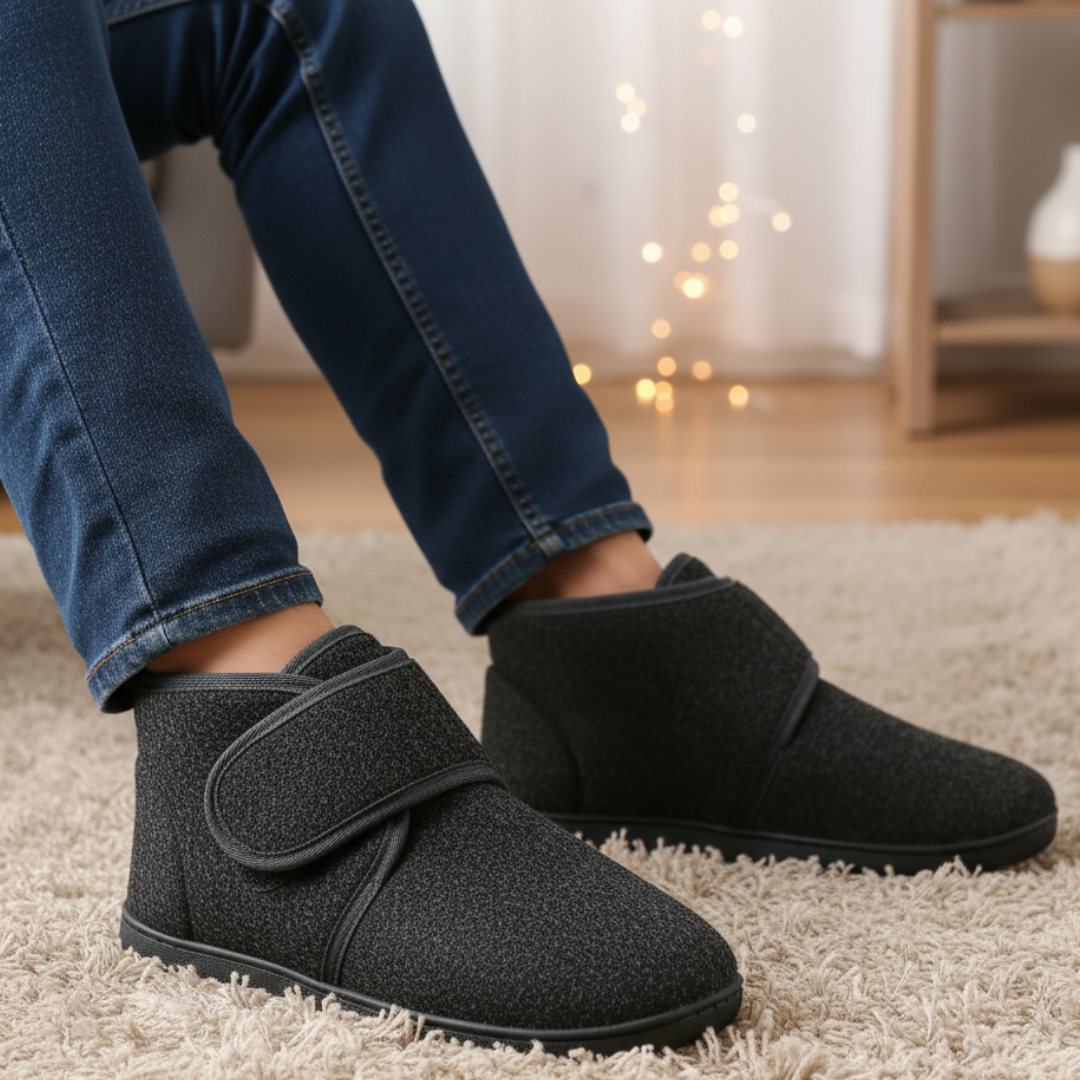 Fleece tofflor med kardborrerem för herr