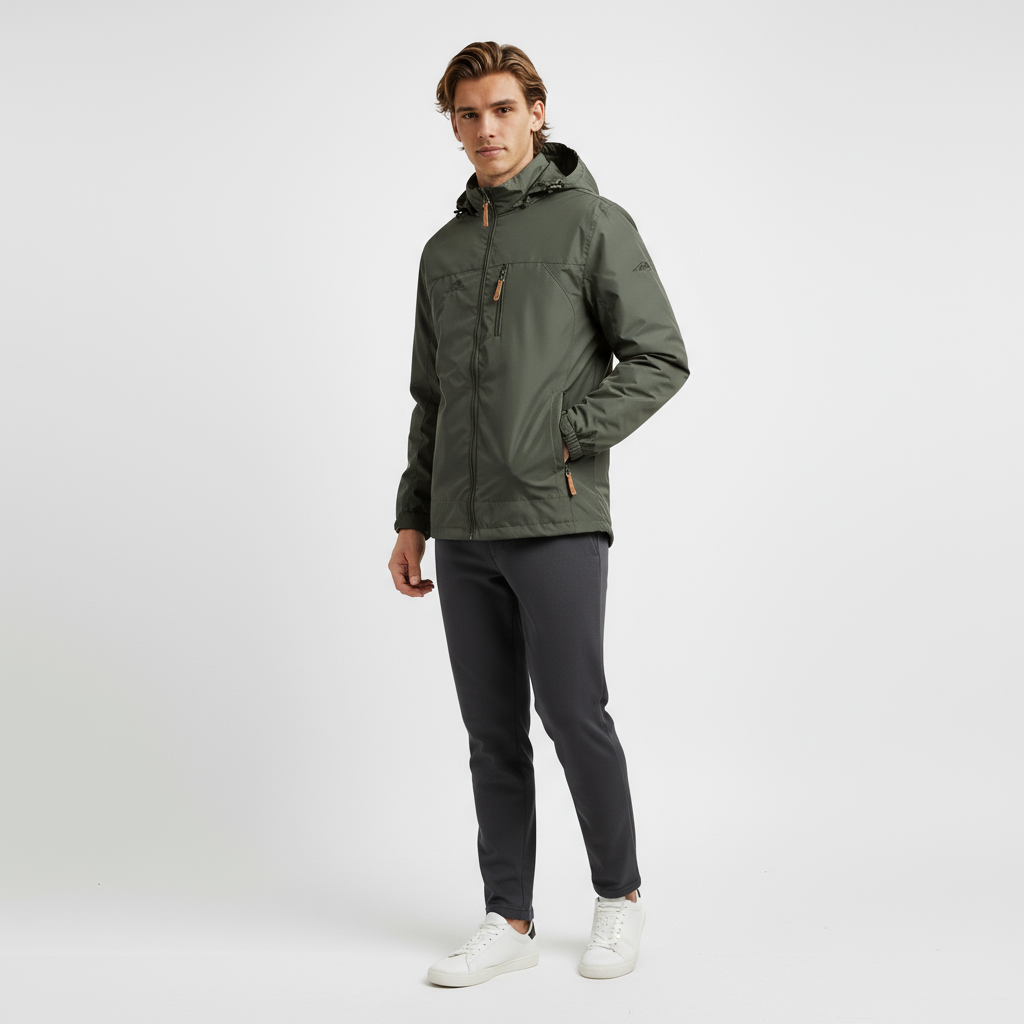 Vattentät jacka med huva och justerbar passform för män